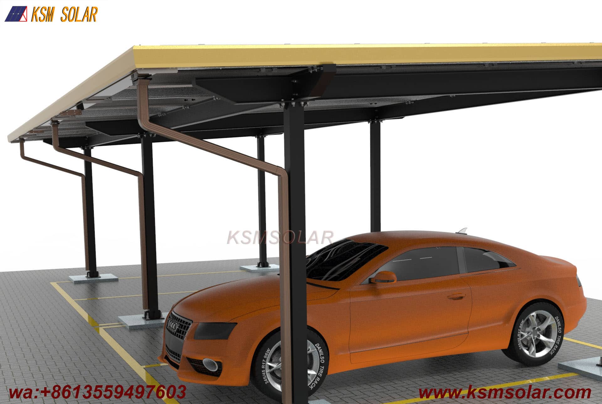 Square Tube Column with H-Beam Girder Solar Carport