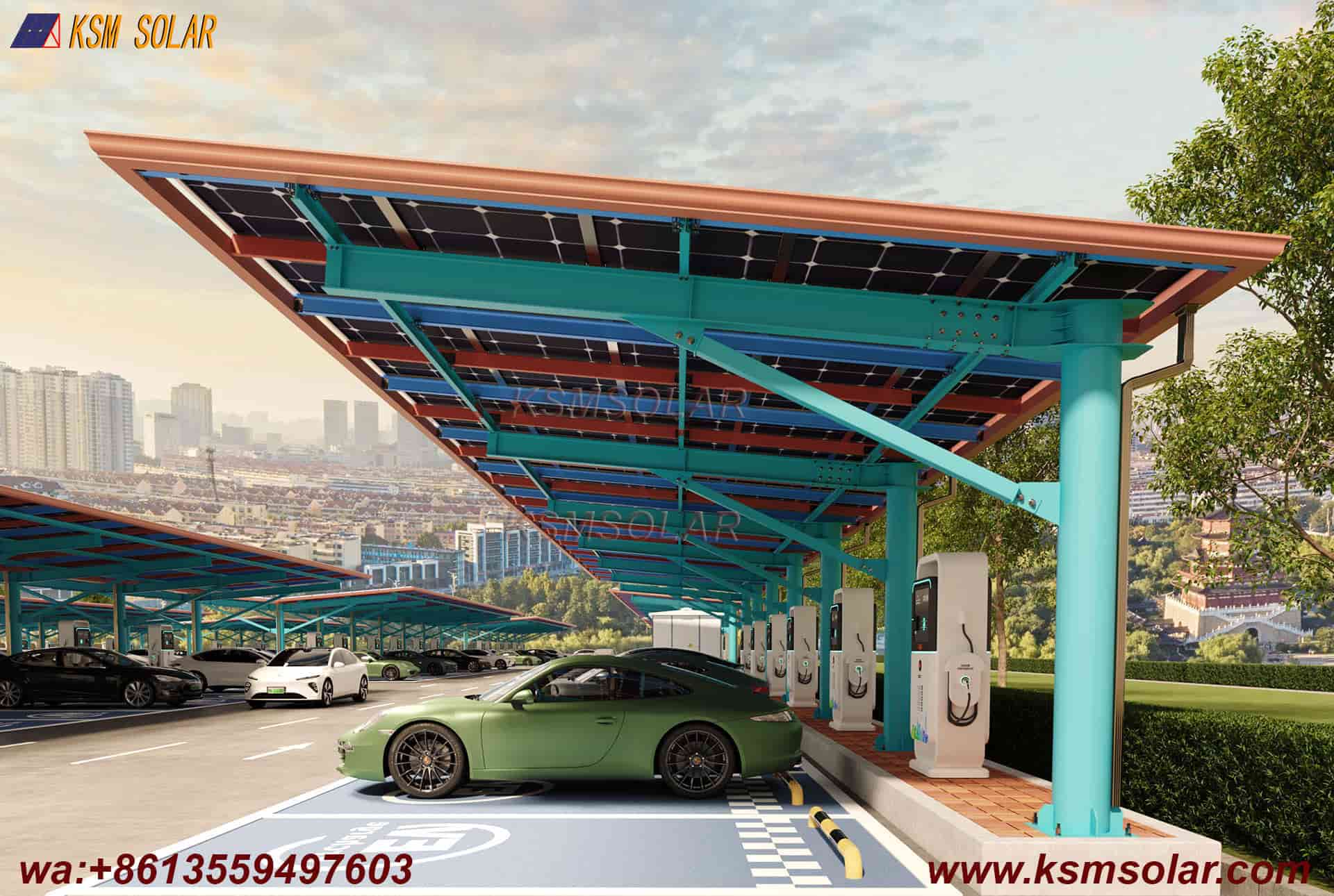Round Tube Column with H-Beam Girder Solar Carport