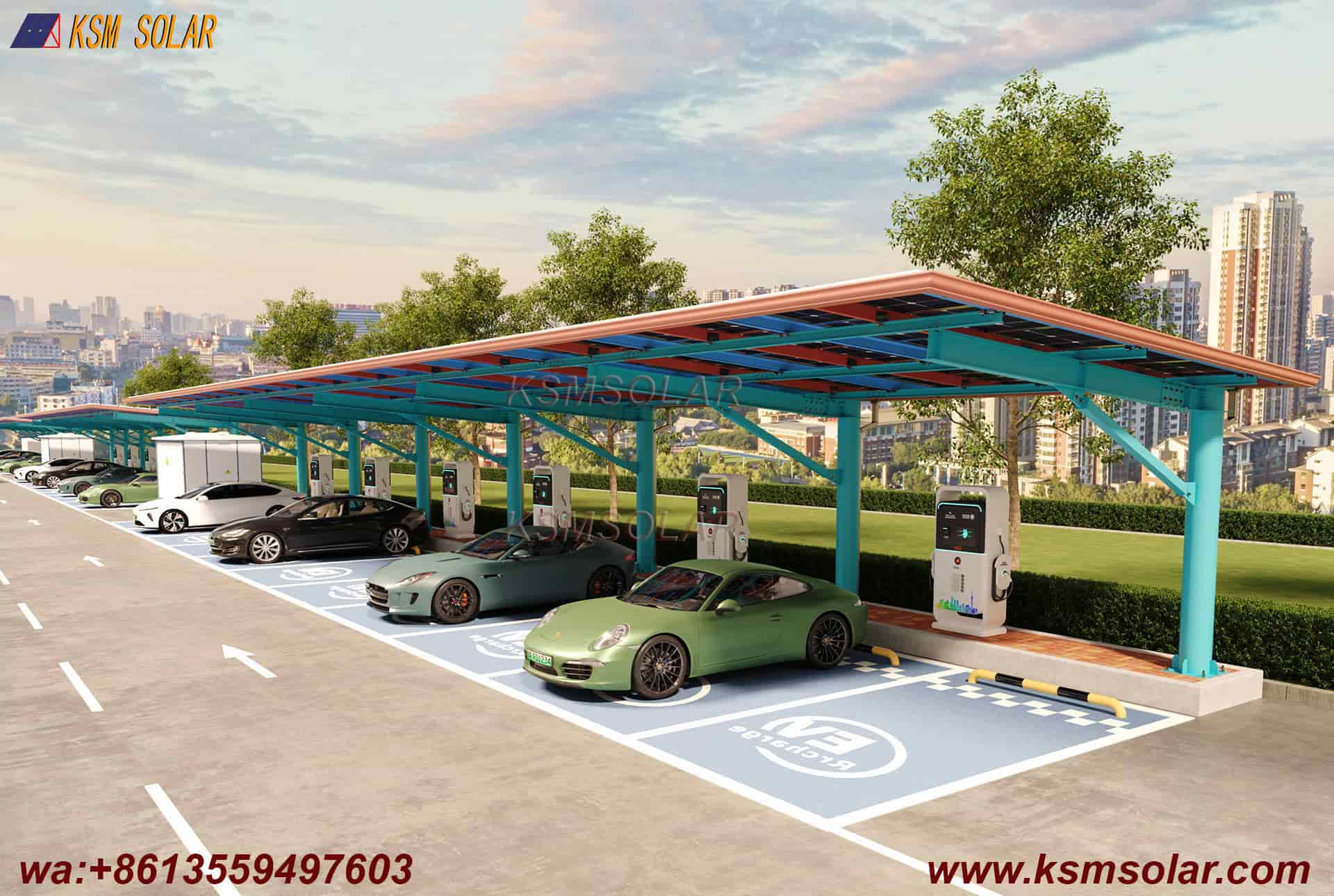 Round Tube Column with H-Beam Girder Solar Carport