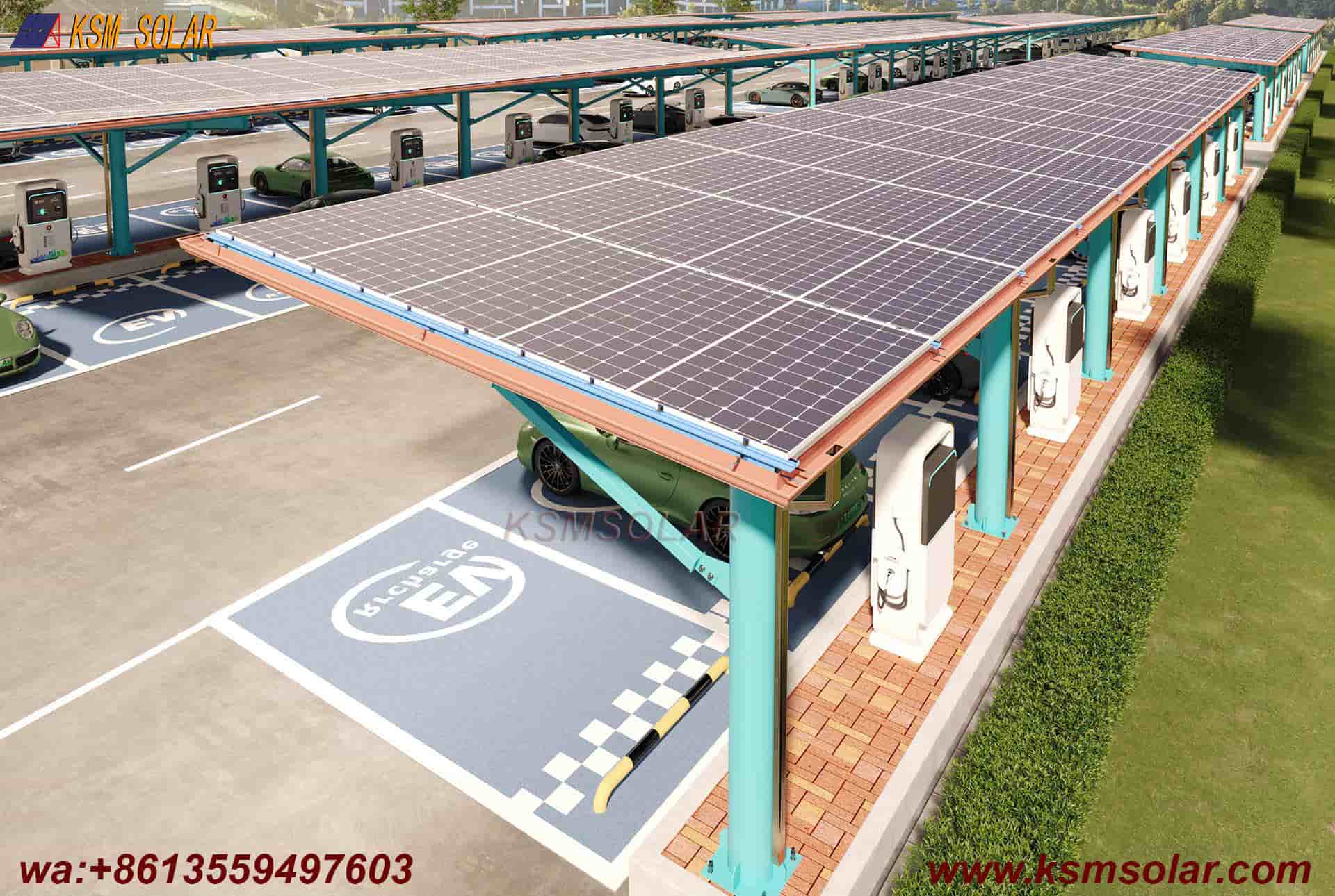 Round Tube Column with H-Beam Girder Solar Carport