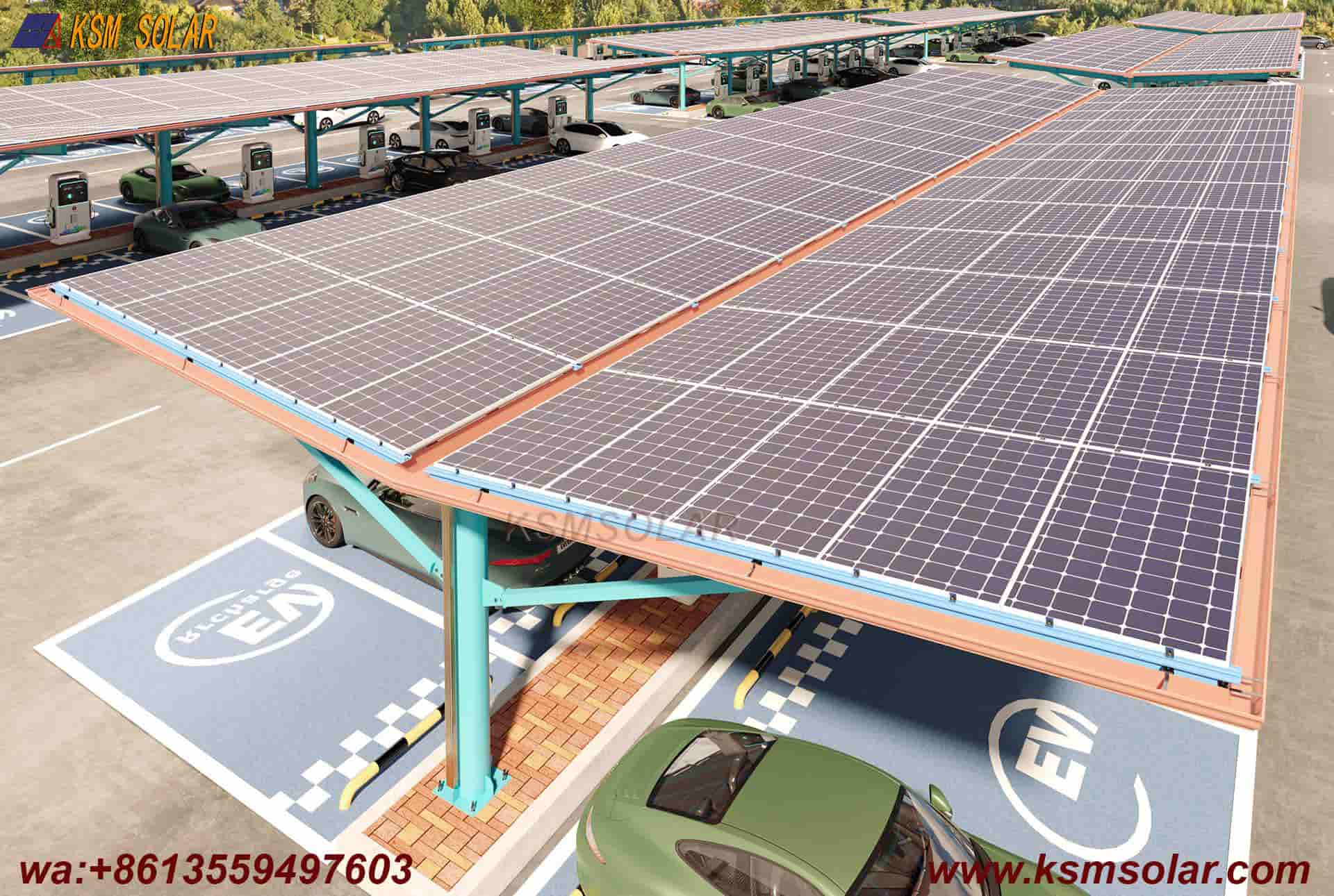 Round Tube Column with H-Beam Girder Solar Carport