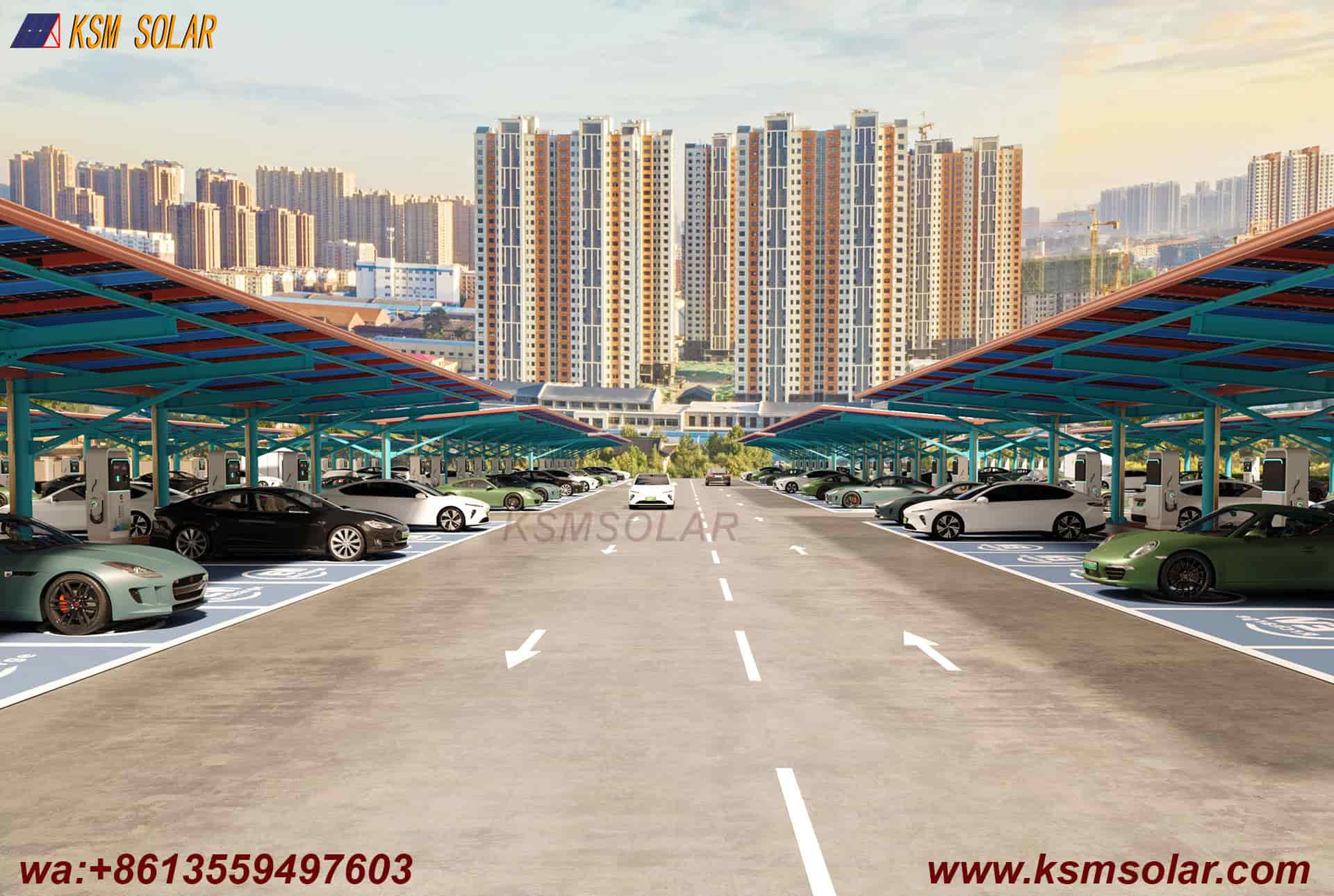 Round Tube Column with H-Beam Girder Solar Carport