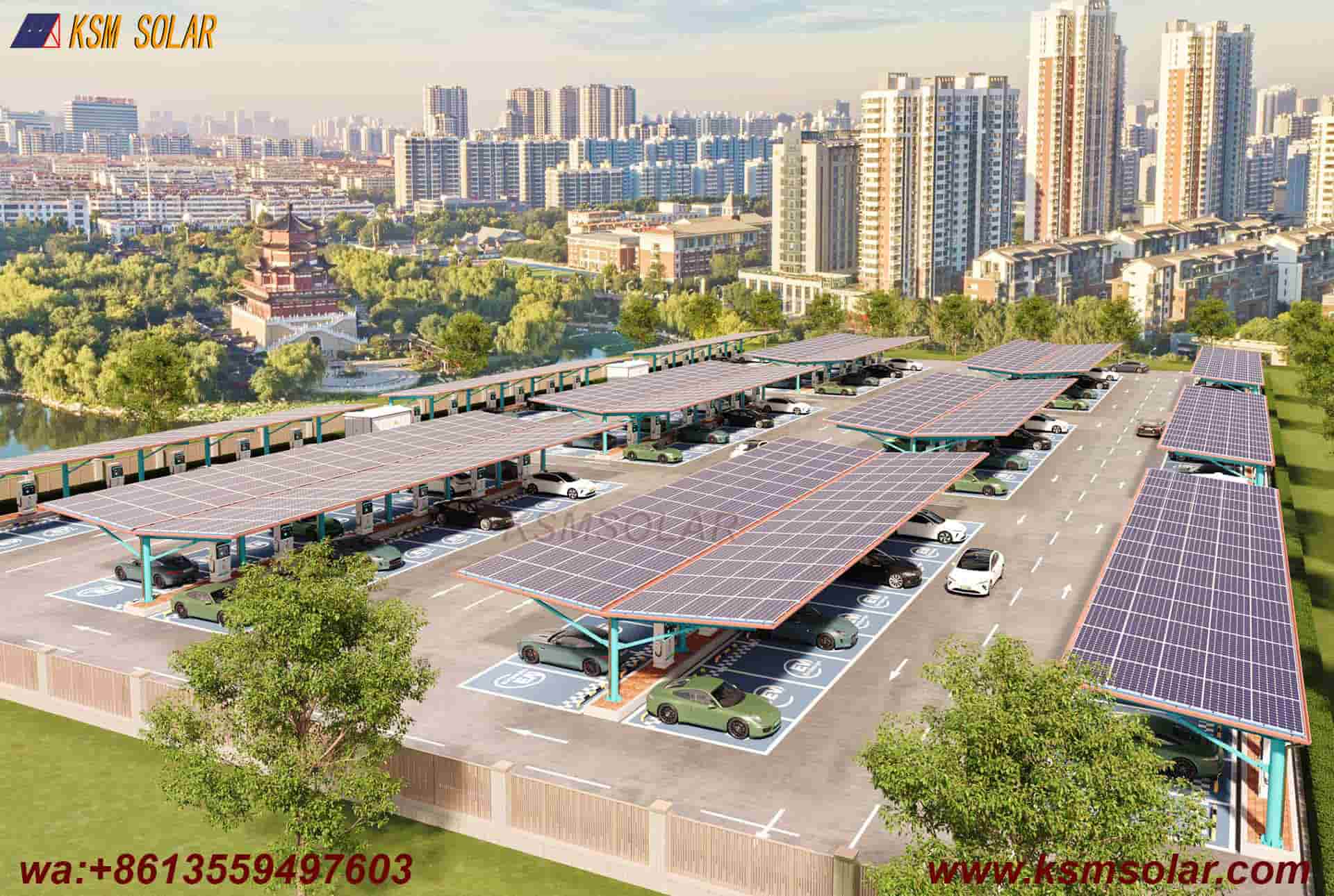 Round Tube Column with H-Beam Girder Solar Carport
