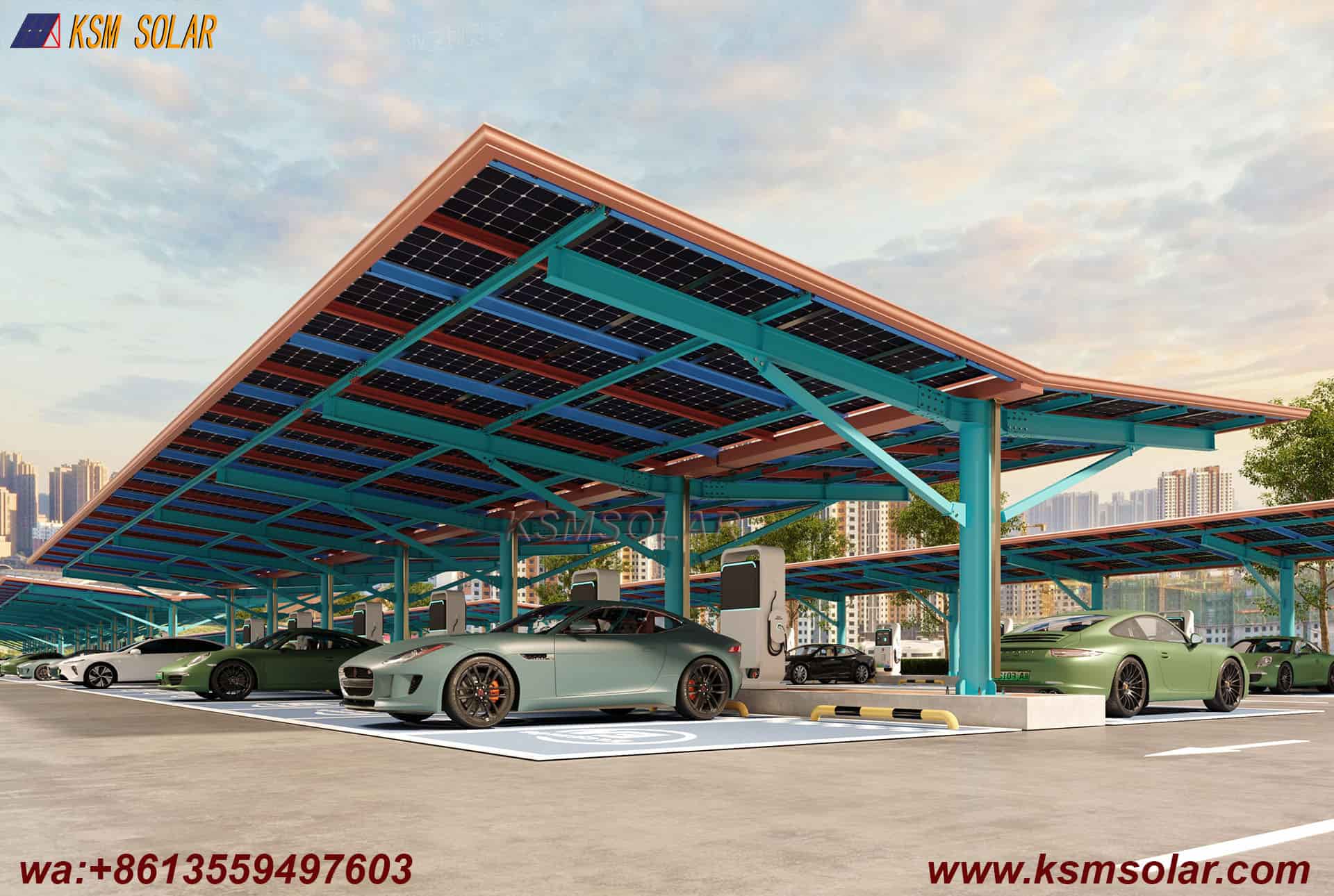 Round Tube Column with H-Beam Girder Solar Carport