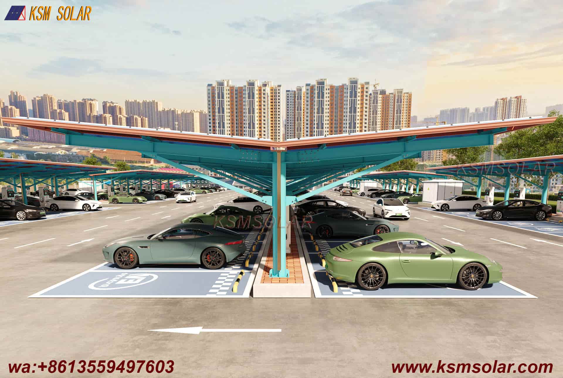 Round Tube Column with H-Beam Girder Solar Carport