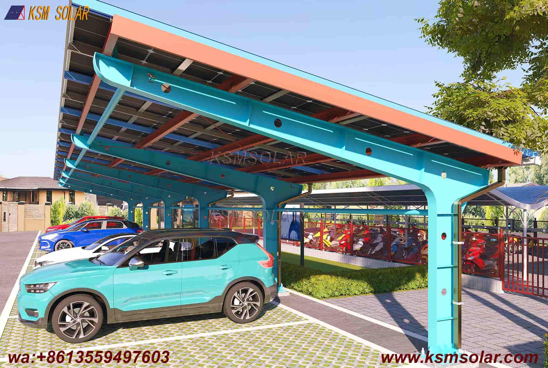 Carbon Steel Solar Carport with W-Shaped Water Gutter