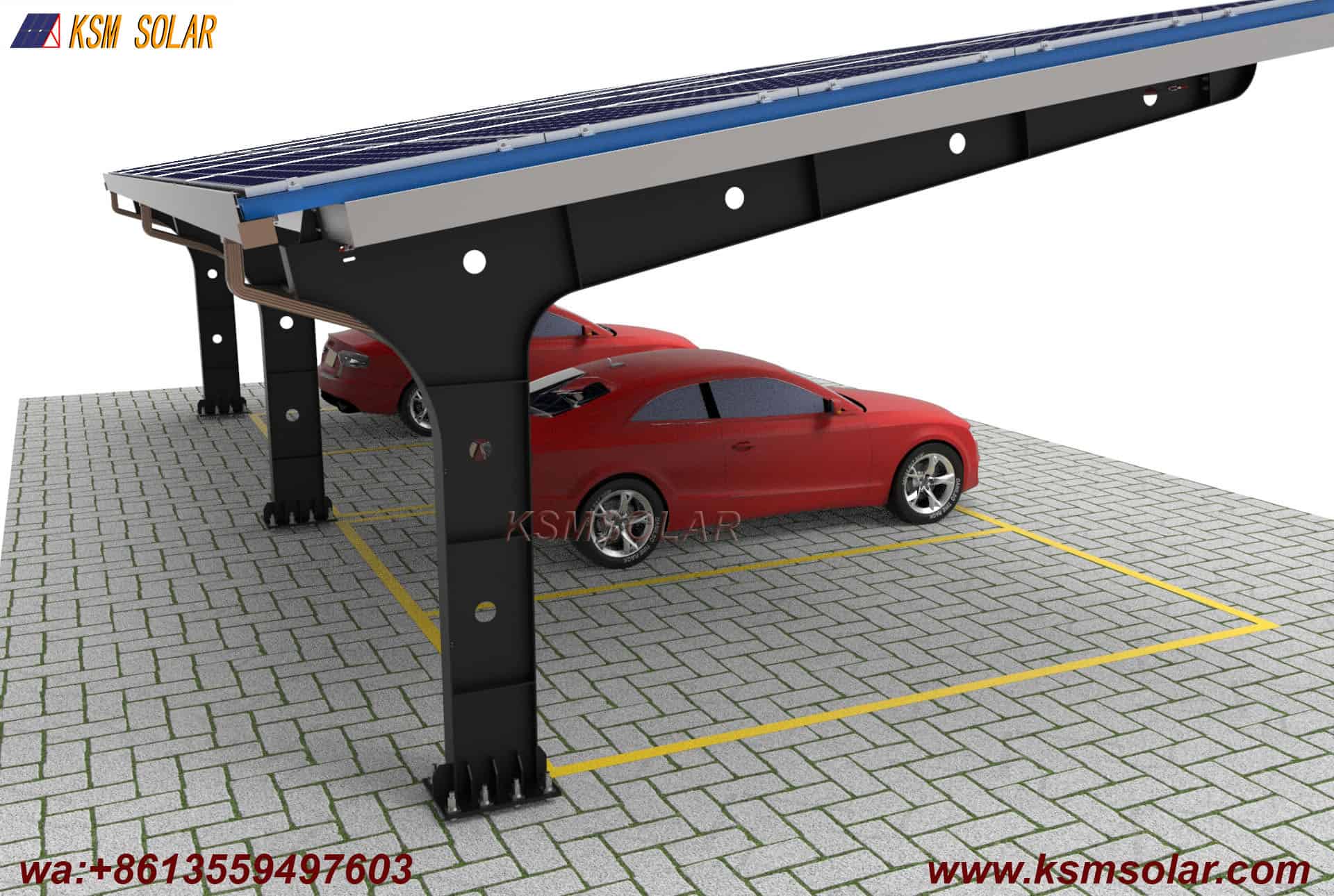 Carbon Steel Solar Carport with W-Shaped Water Gutter