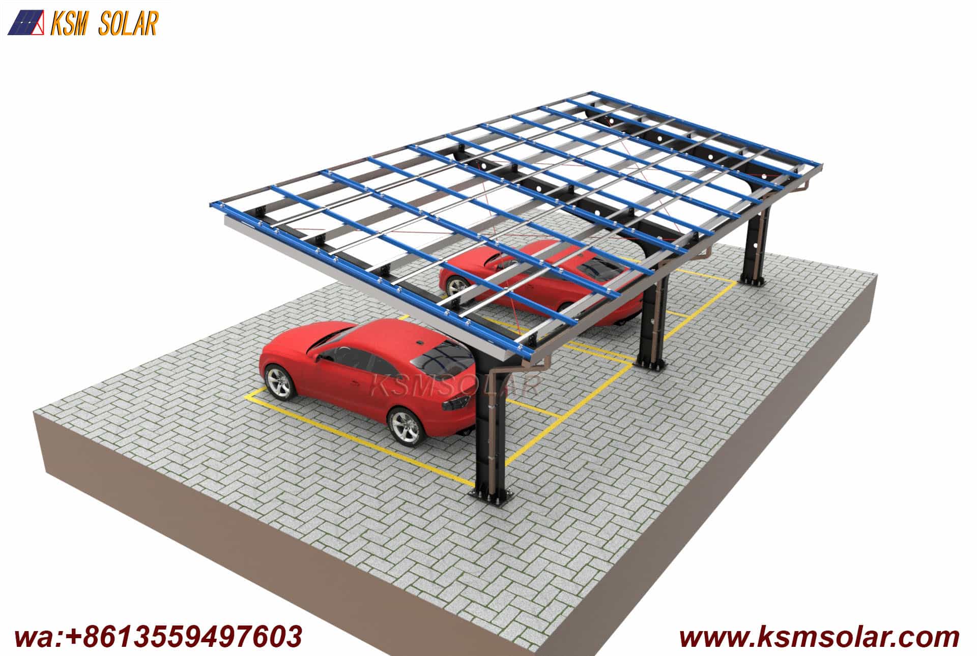 Carbon Steel Solar Carport with W-Shaped Water Gutter