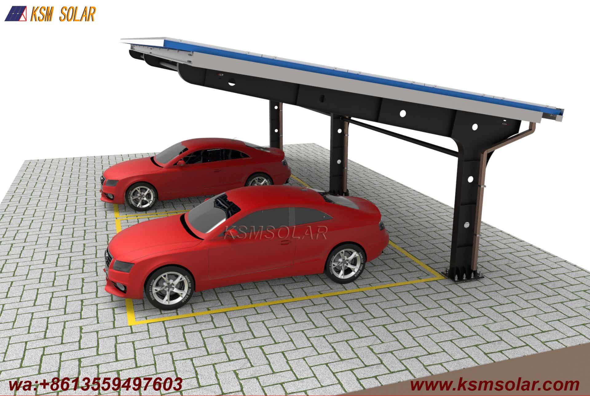 Carbon Steel Solar Carport with W-Shaped Water Gutter