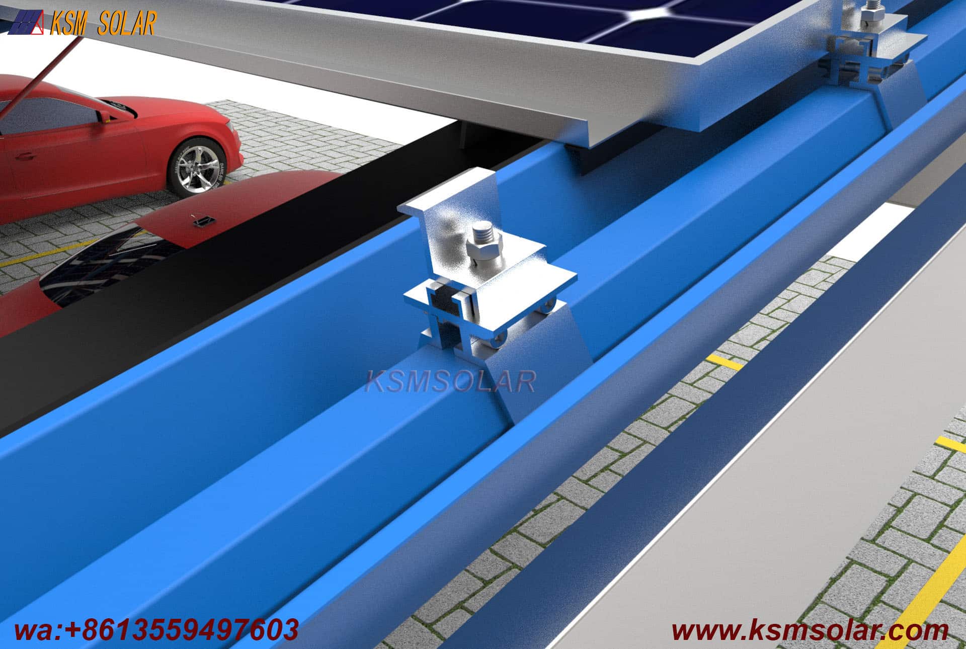 Carbon Steel Solar Carport with W-Shaped Water Gutter