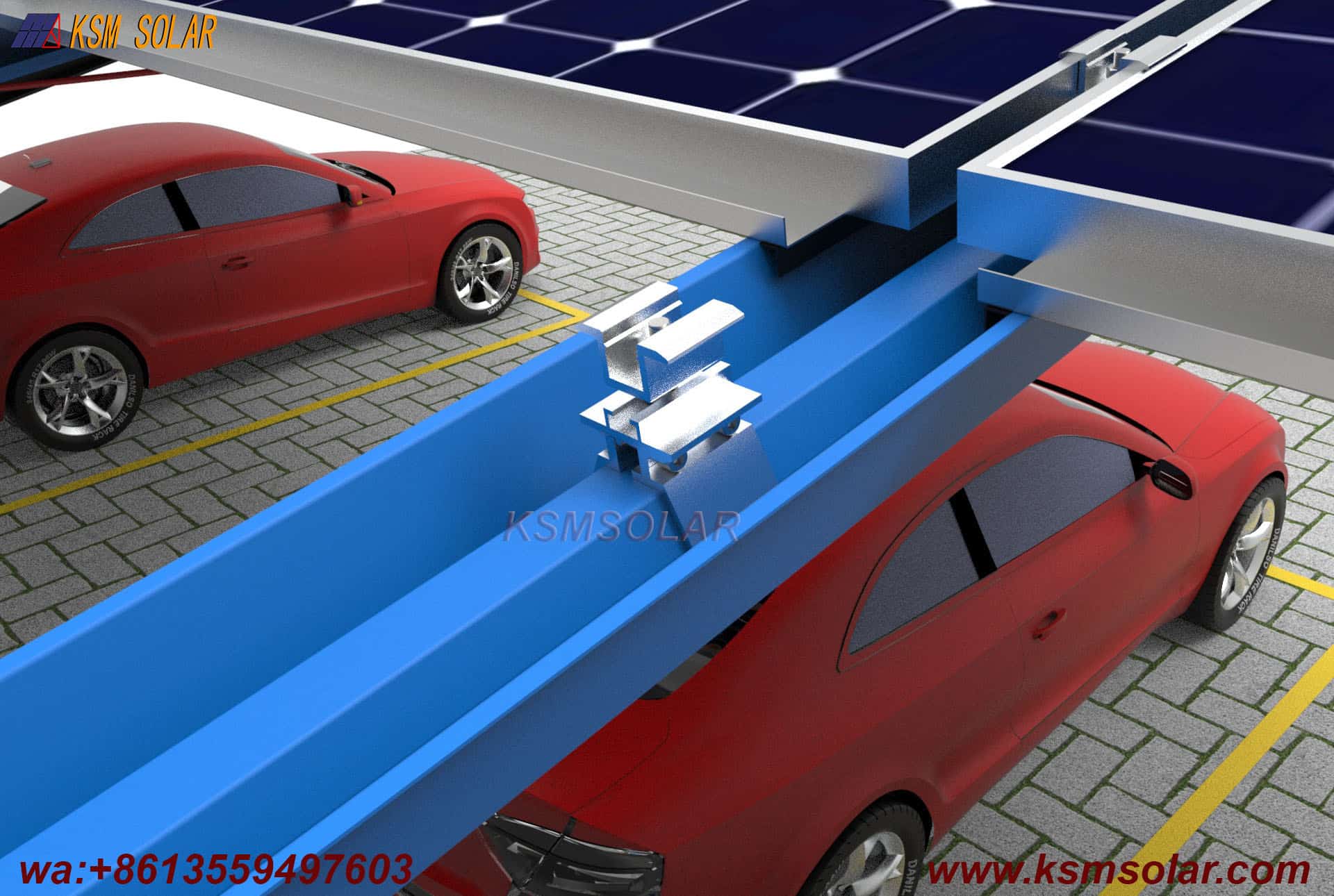 Carbon Steel Solar Carport with W-Shaped Water Gutter