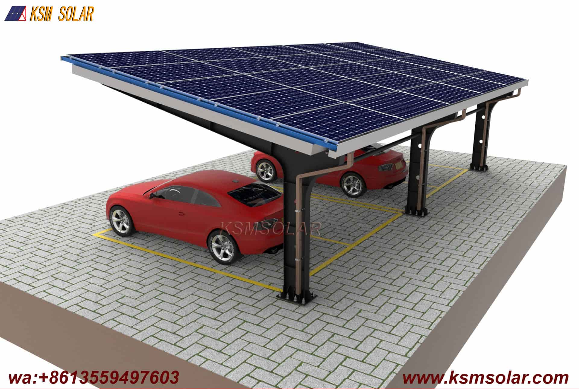 Carbon Steel Solar Carport with W-Shaped Water Gutter