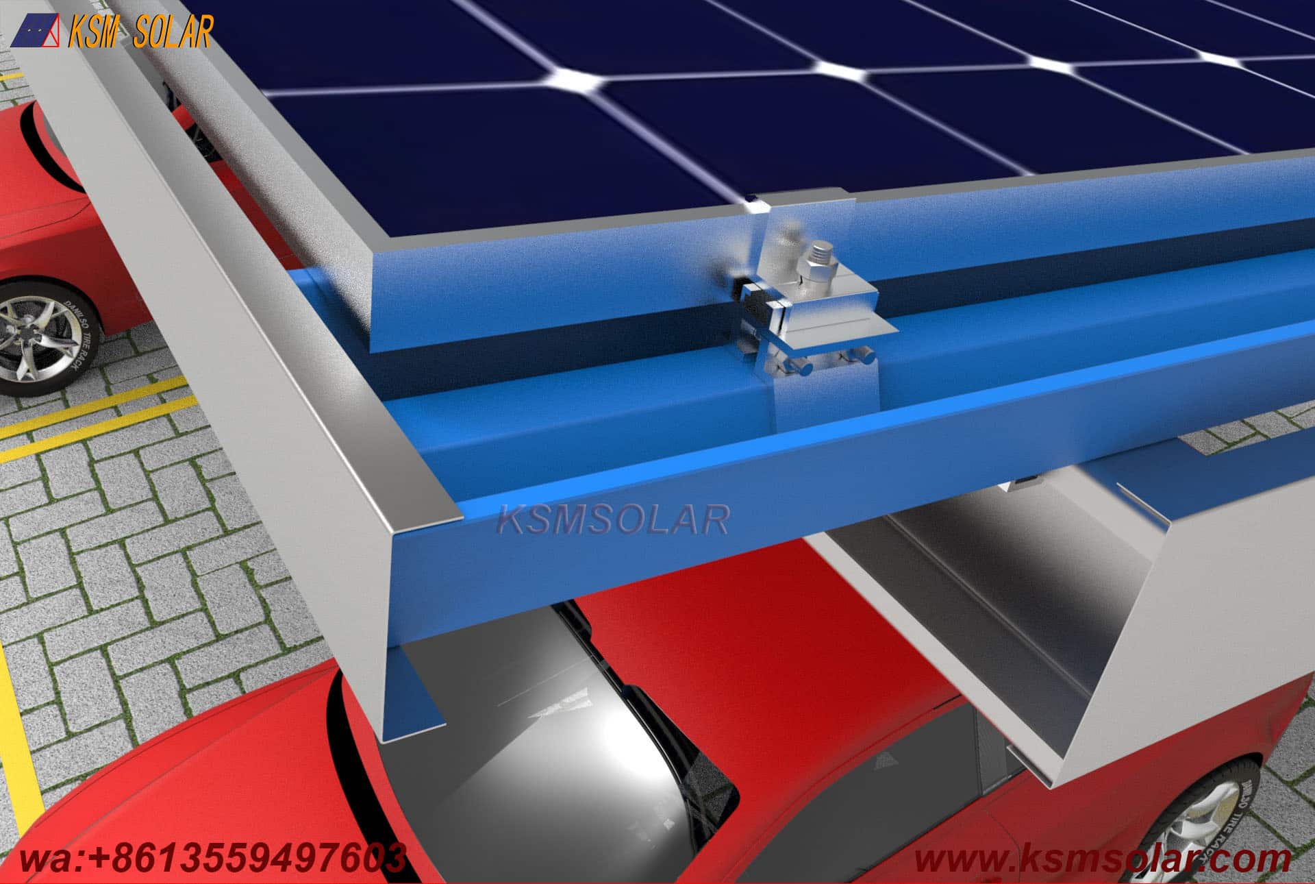 Carbon Steel Solar Carport with W-Shaped Water Gutter