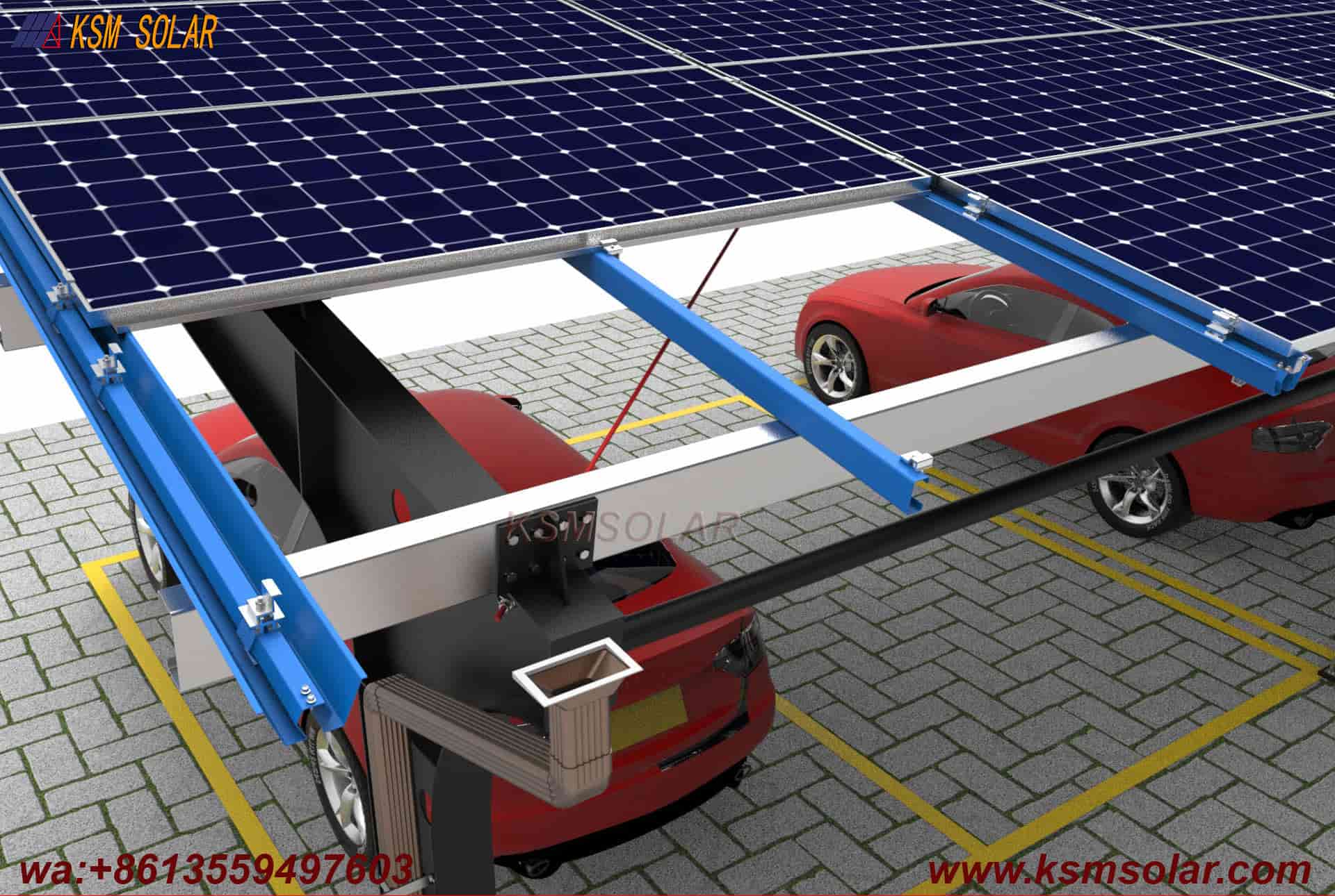 Carbon Steel Solar Carport with W-Shaped Water Gutter