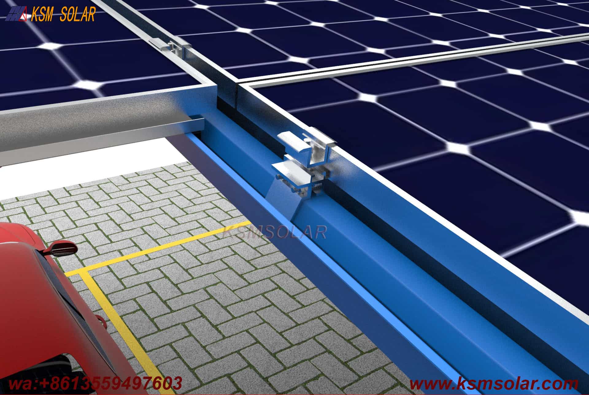 Carbon Steel Solar Carport with W-Shaped Water Gutter