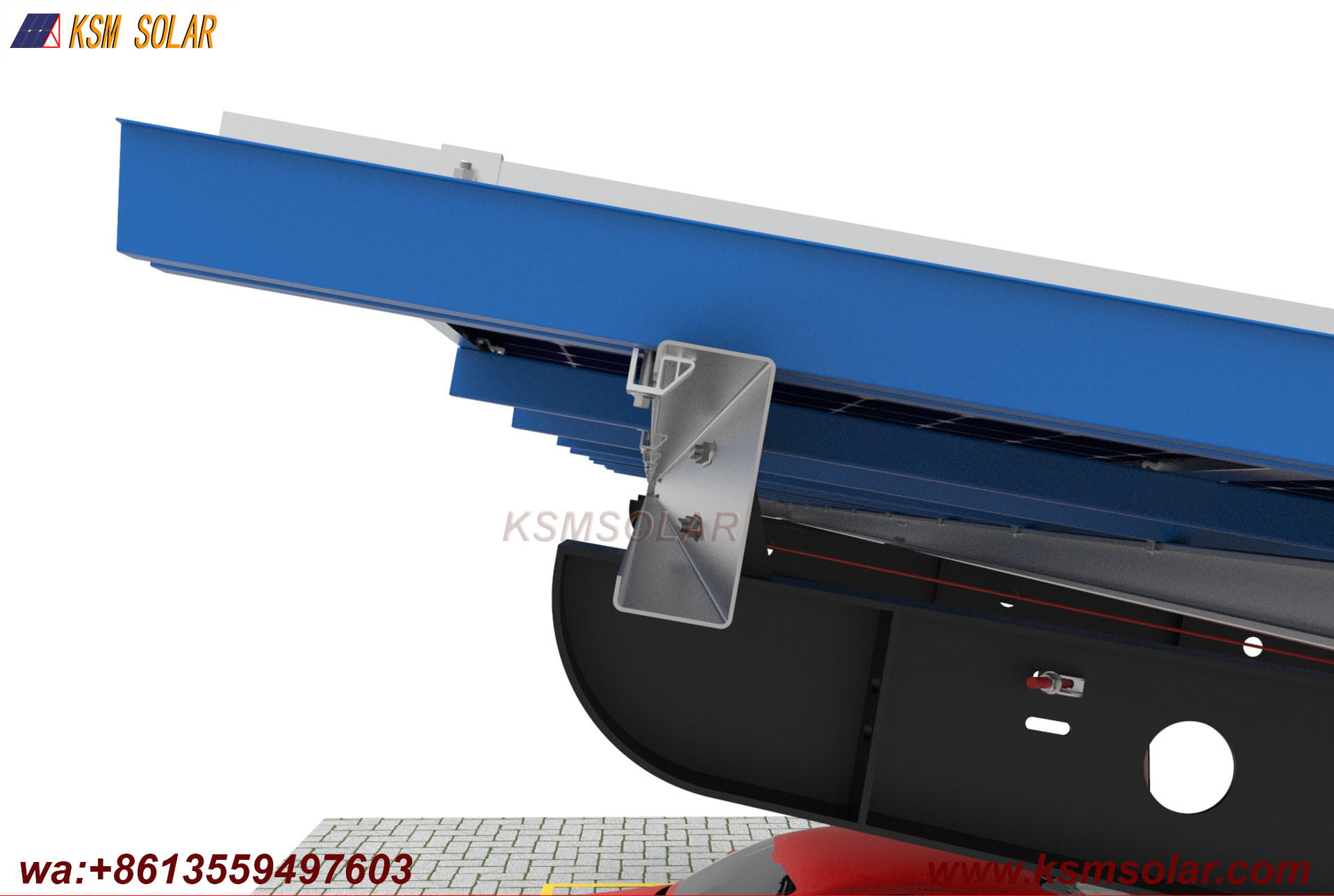 Carbon Steel Solar Carport with W-Shaped Water Gutter