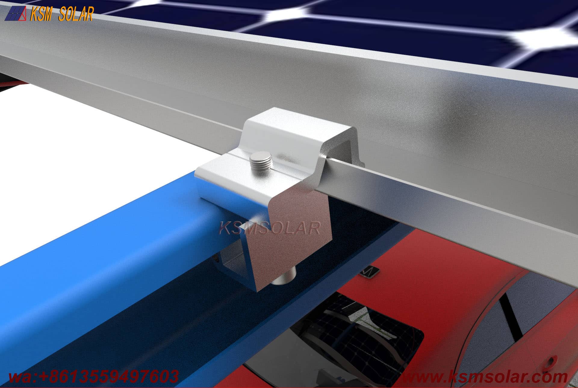 Carbon Steel Solar Carport with W-Shaped Water Gutter