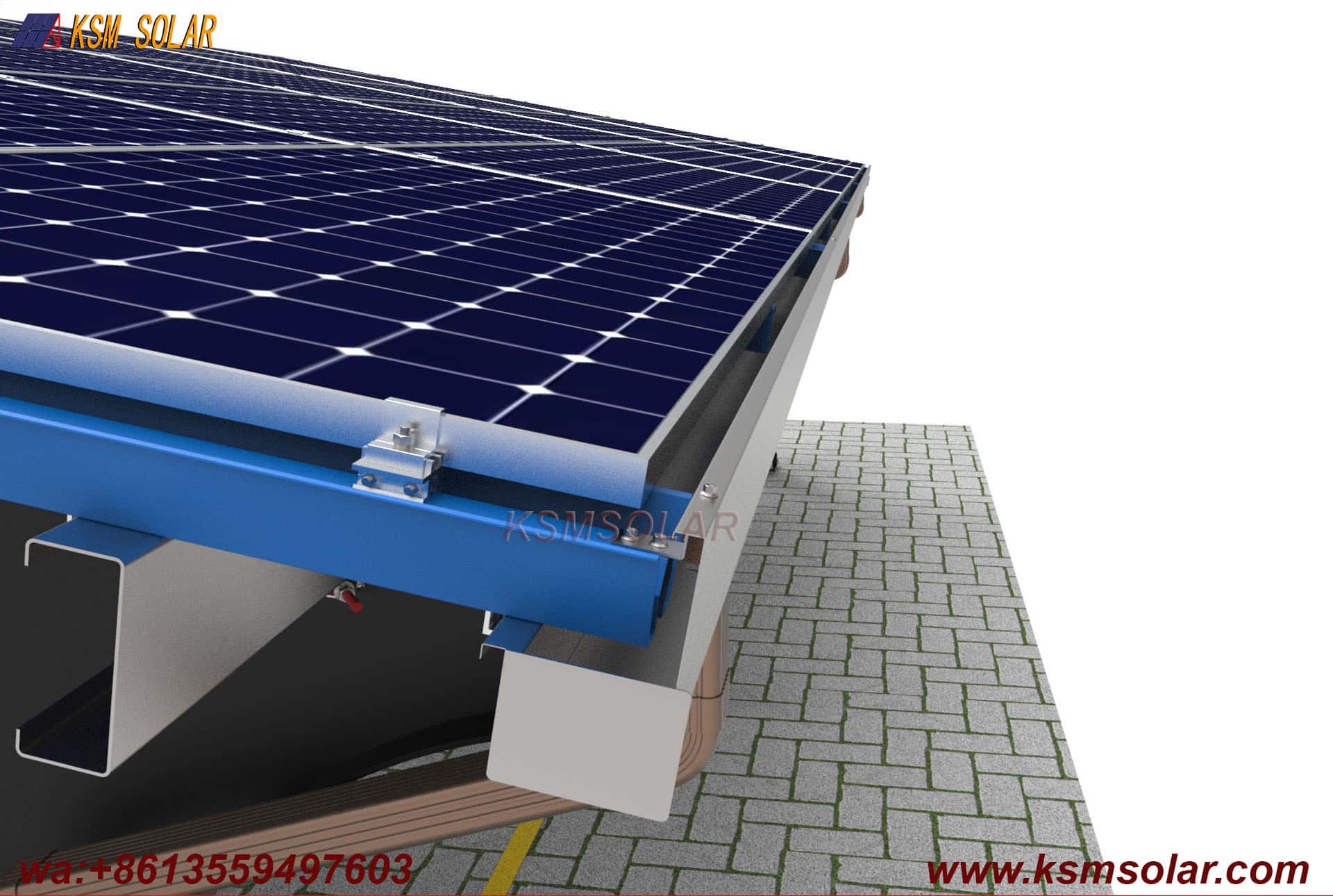 Carbon Steel Solar Carport with W-Shaped Water Gutter