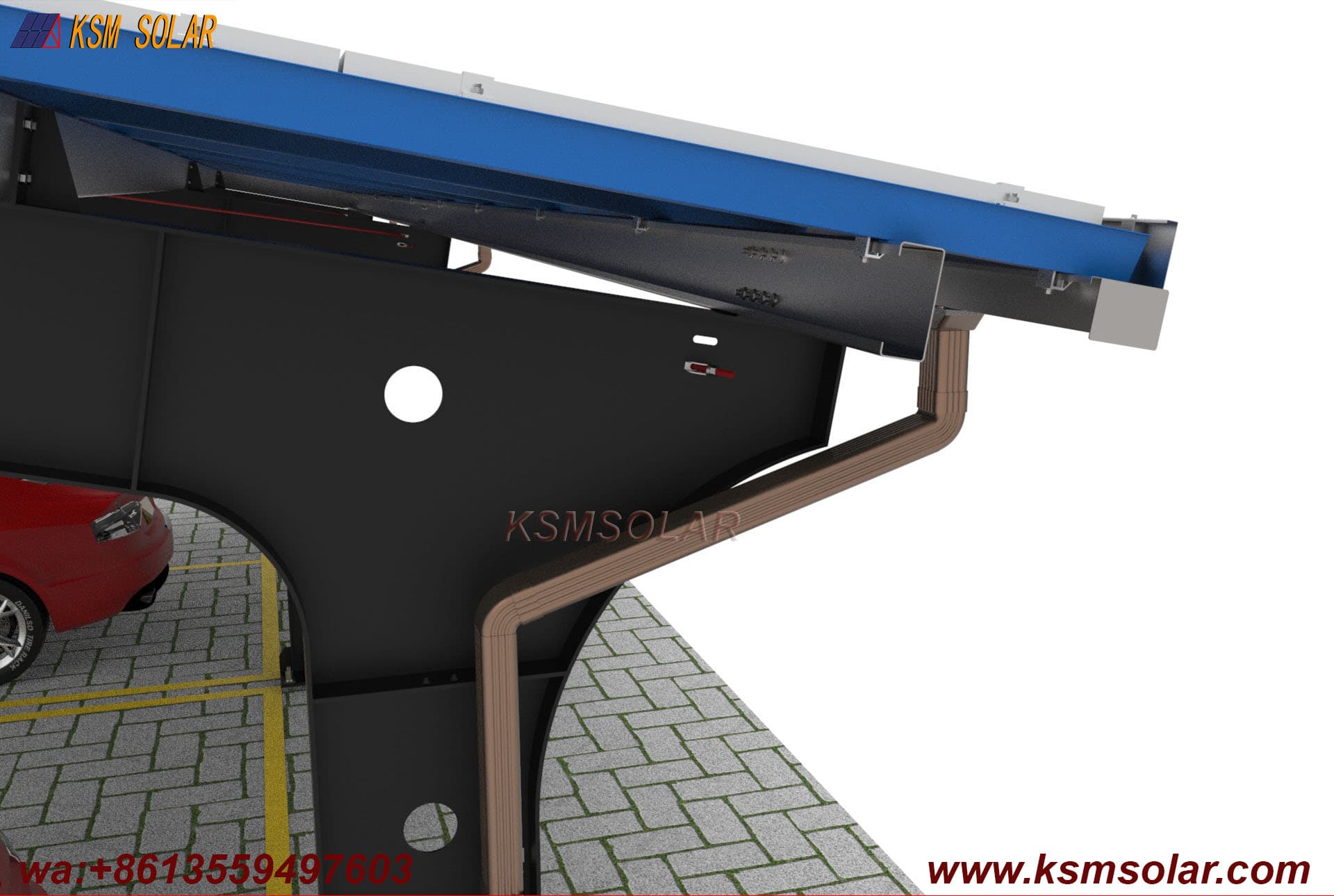 Carbon Steel Solar Carport with W-Shaped Water Gutter