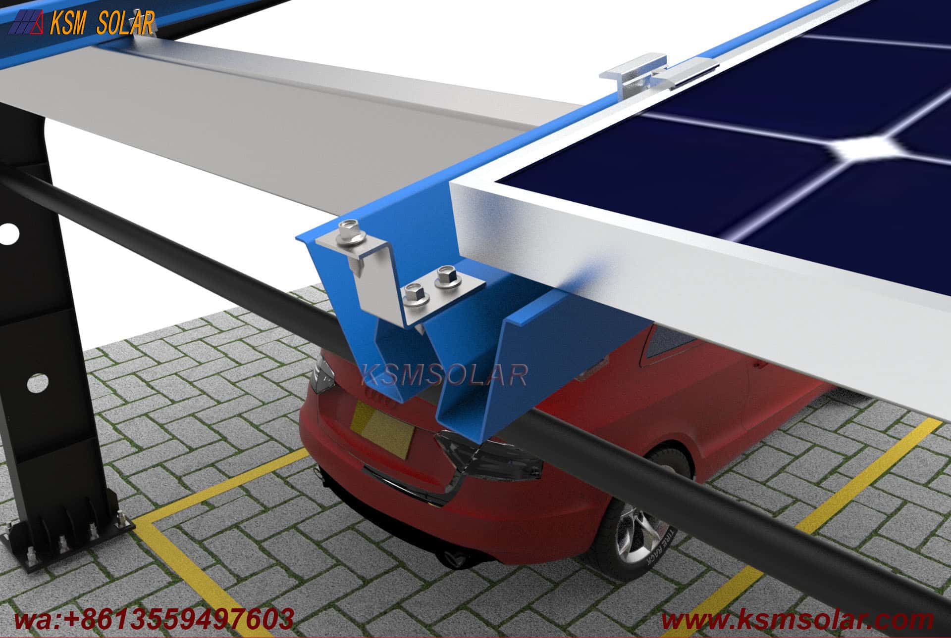 Carbon Steel Solar Carport with W-Shaped Water Gutter