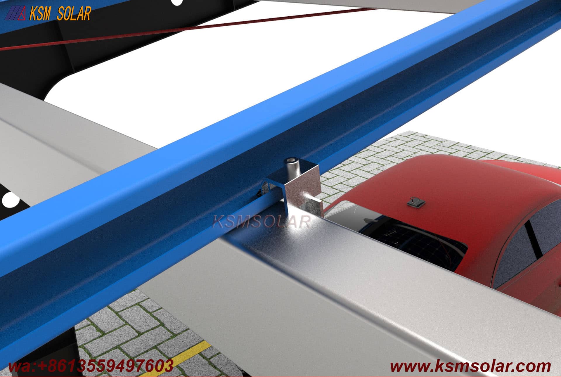 Carbon Steel Solar Carport with W-Shaped Water Gutter
