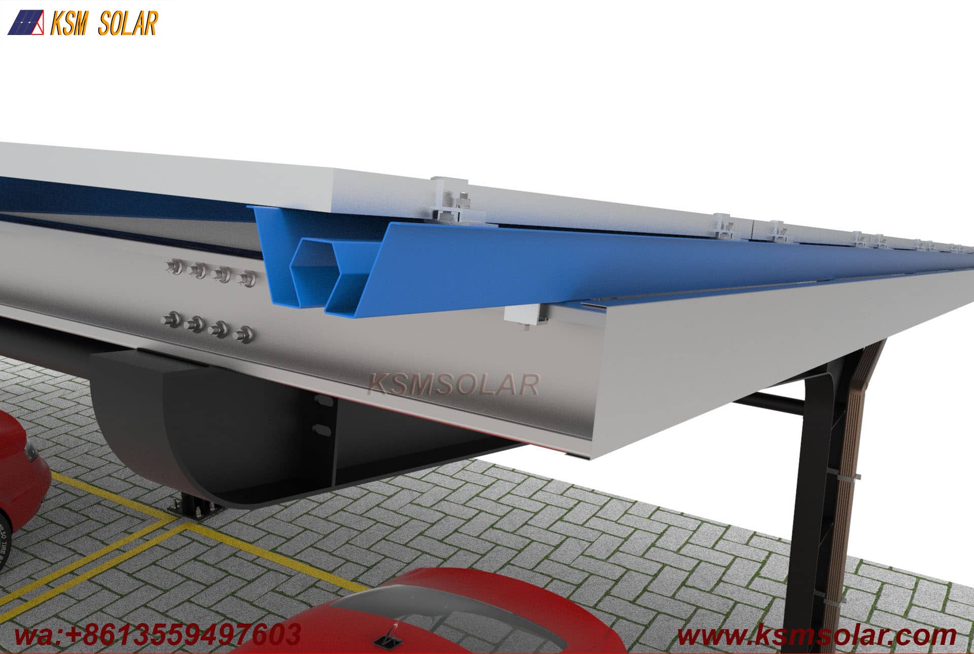 Carbon Steel Solar Carport with W-Shaped Water Gutter