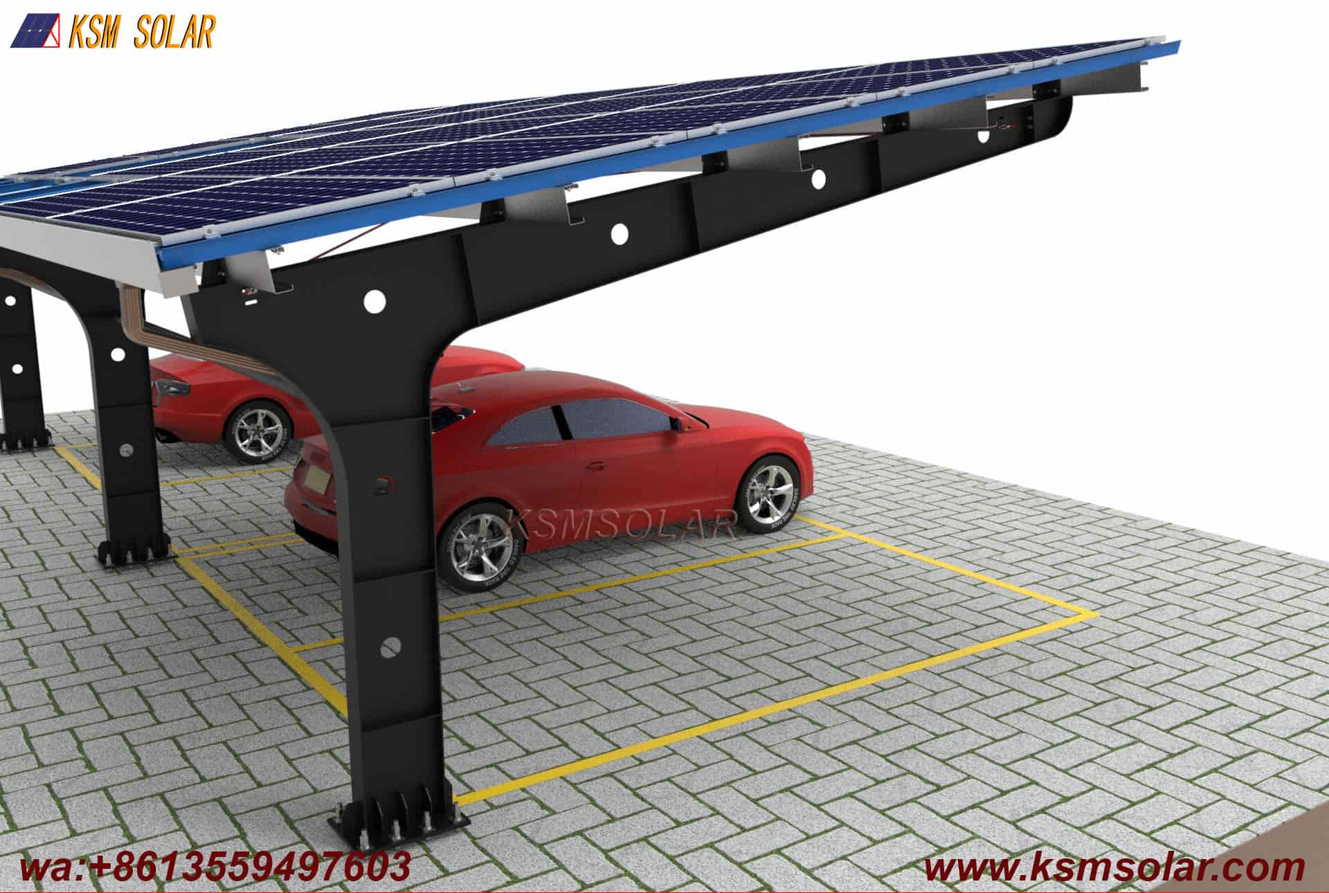 Carbon Steel Solar Carport with W-Shaped Water Gutter