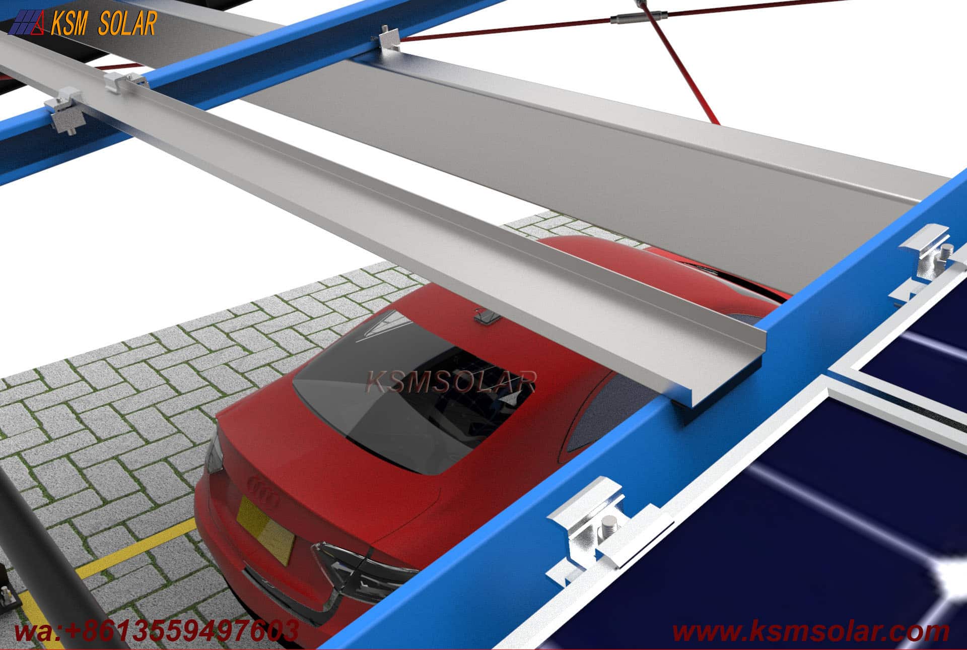 Carbon Steel Solar Carport with W-Shaped Water Gutter