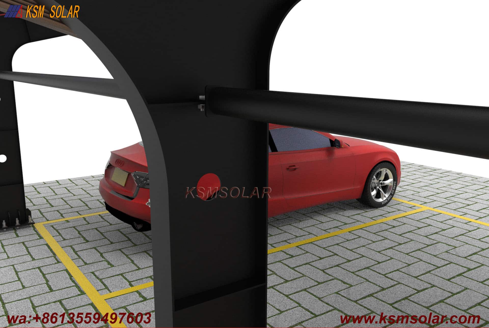 Carbon Steel Solar Carport with W-Shaped Water Gutter