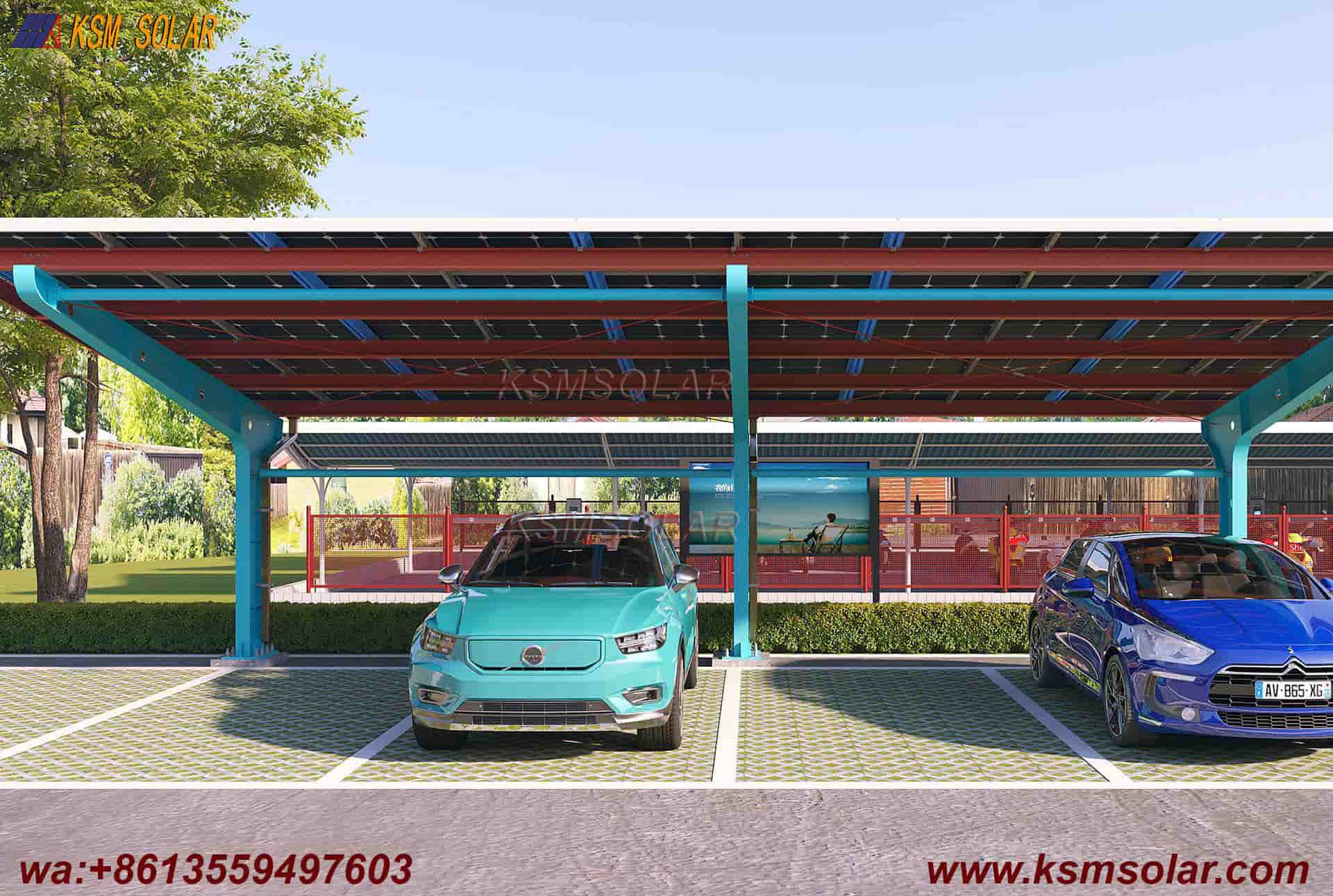 Carbon Steel Solar Carport with W-Shaped Water Gutter