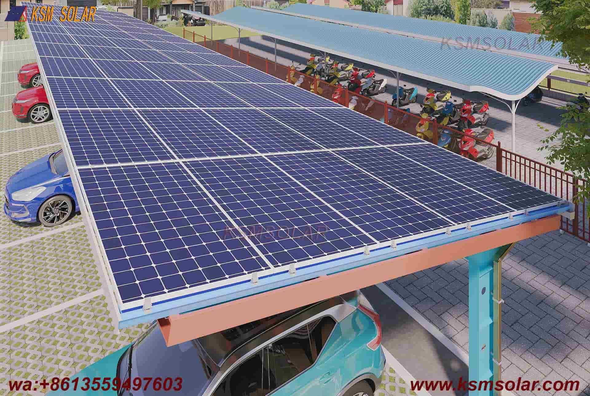Carbon Steel Solar Carport with W-Shaped Water Gutter