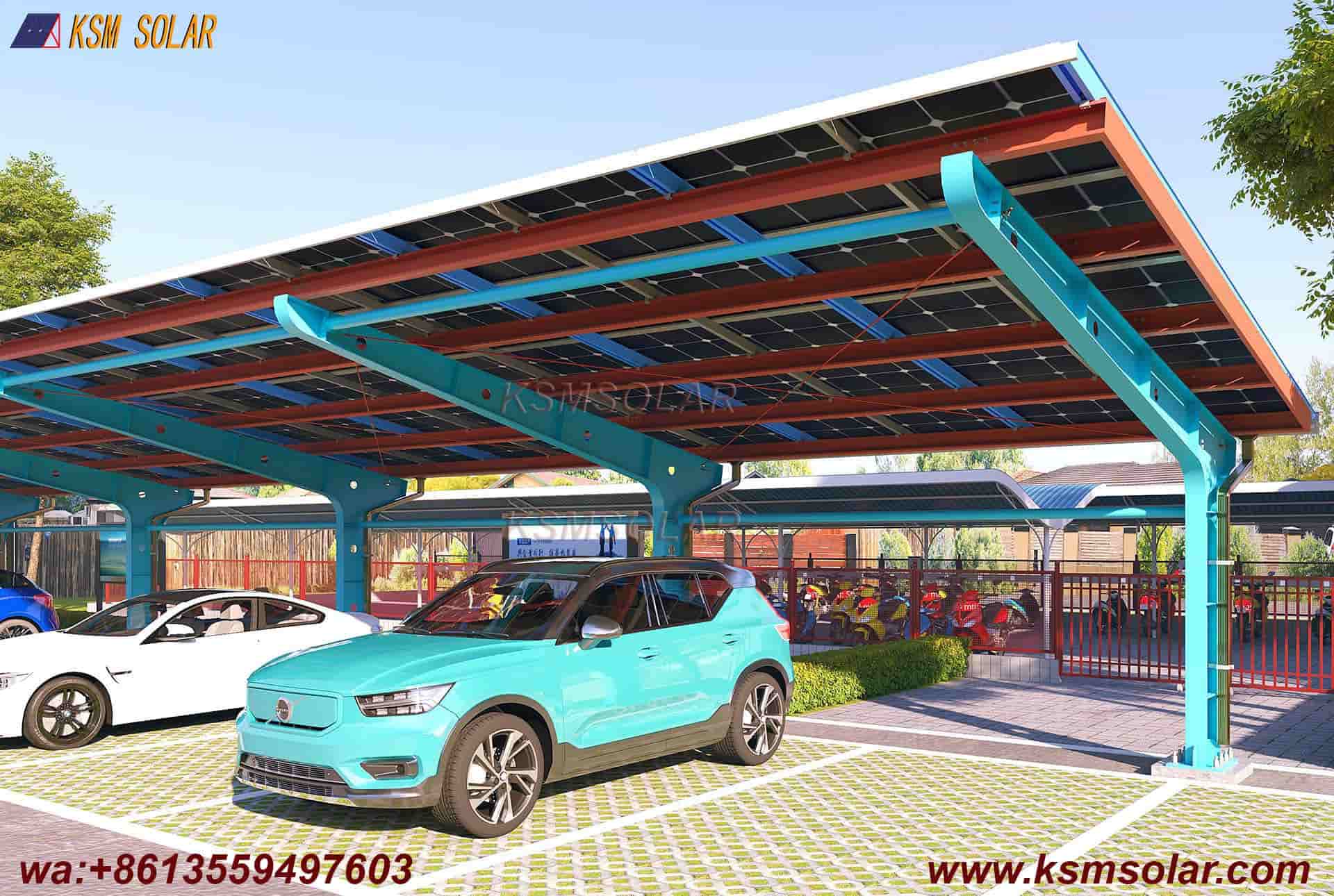 Carbon Steel Solar Carport with W-Shaped Water Gutter