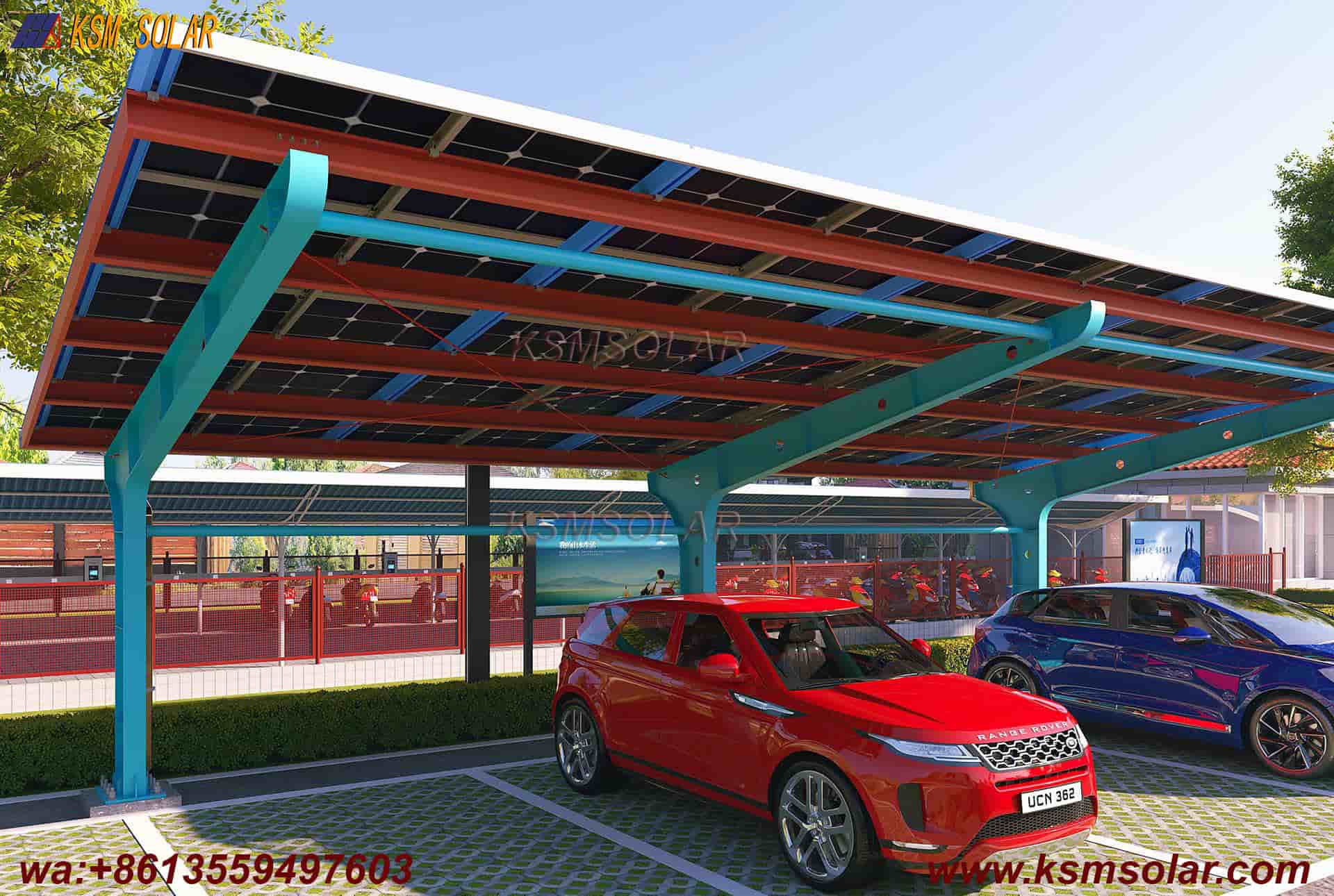 Carbon Steel Solar Carport with W-Shaped Water Gutter