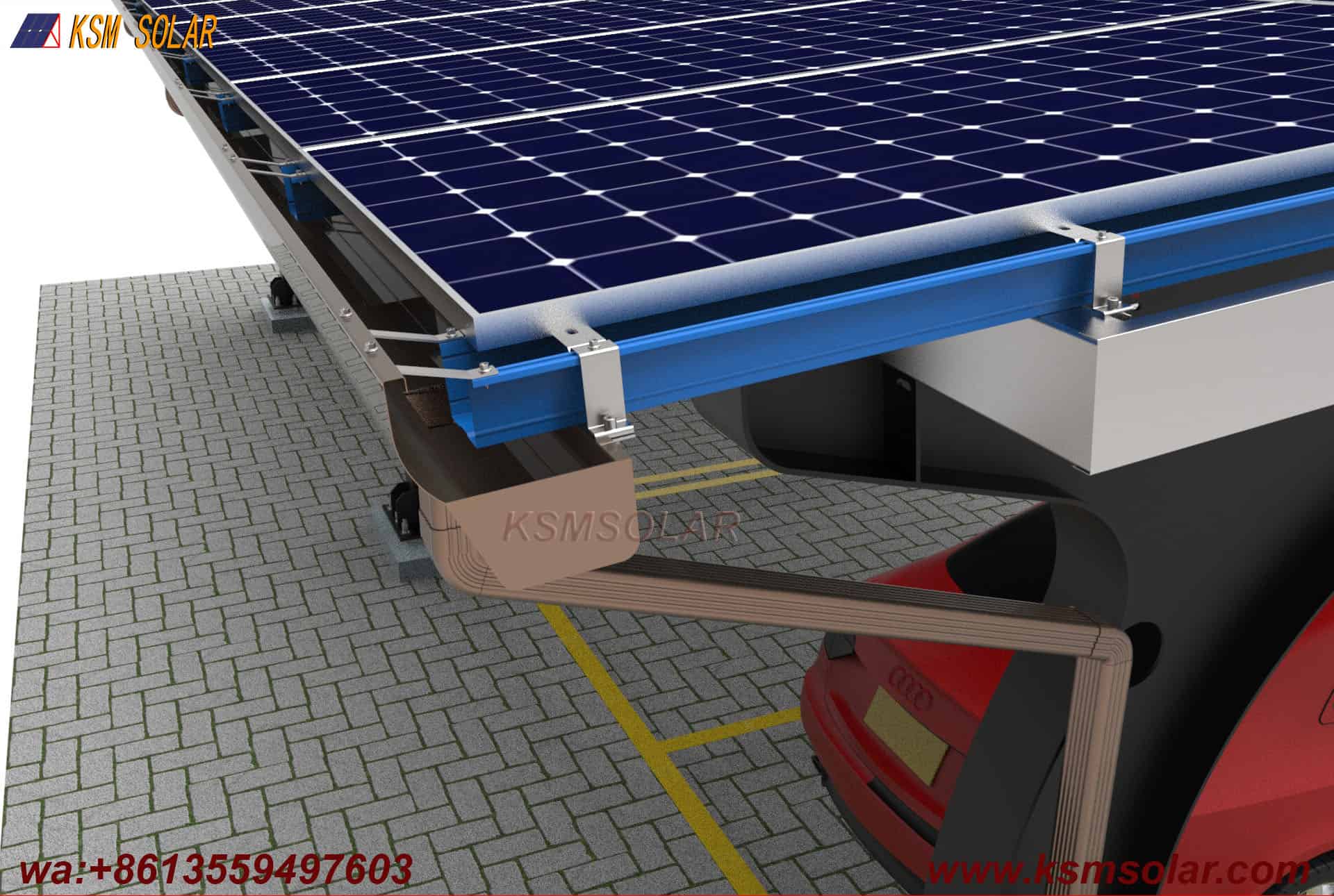 Single-Column PV Carport with U-Shaped Water Gutter 