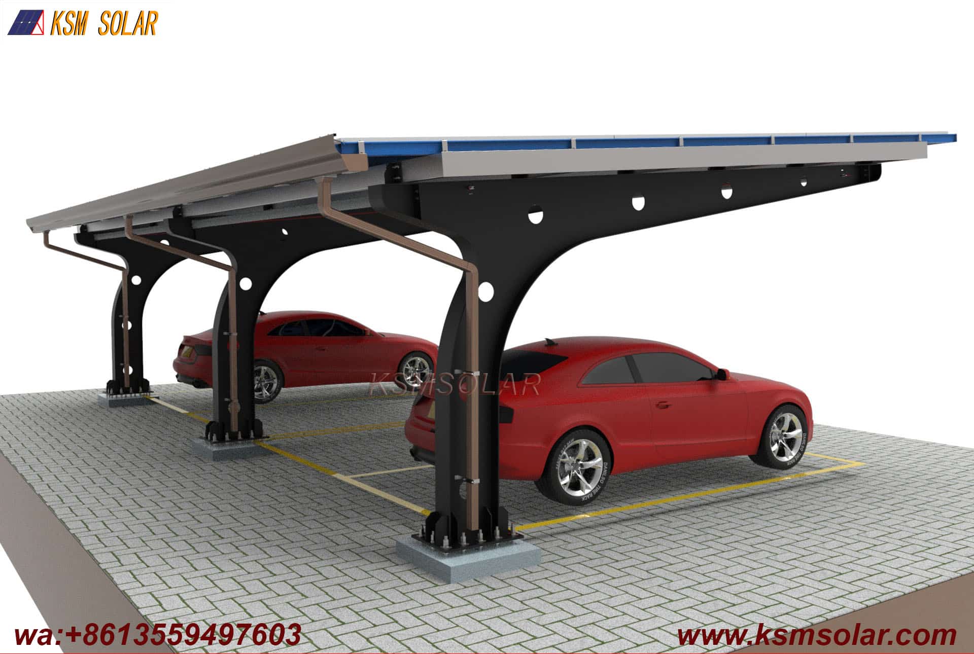 Single-Column PV Carport with U-Shaped Water Gutter 