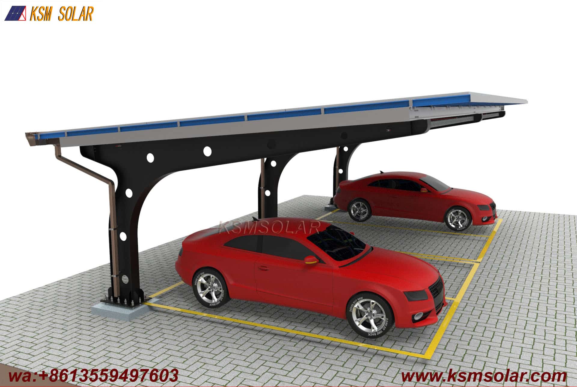Single-Column PV Carport with U-Shaped Water Gutter 