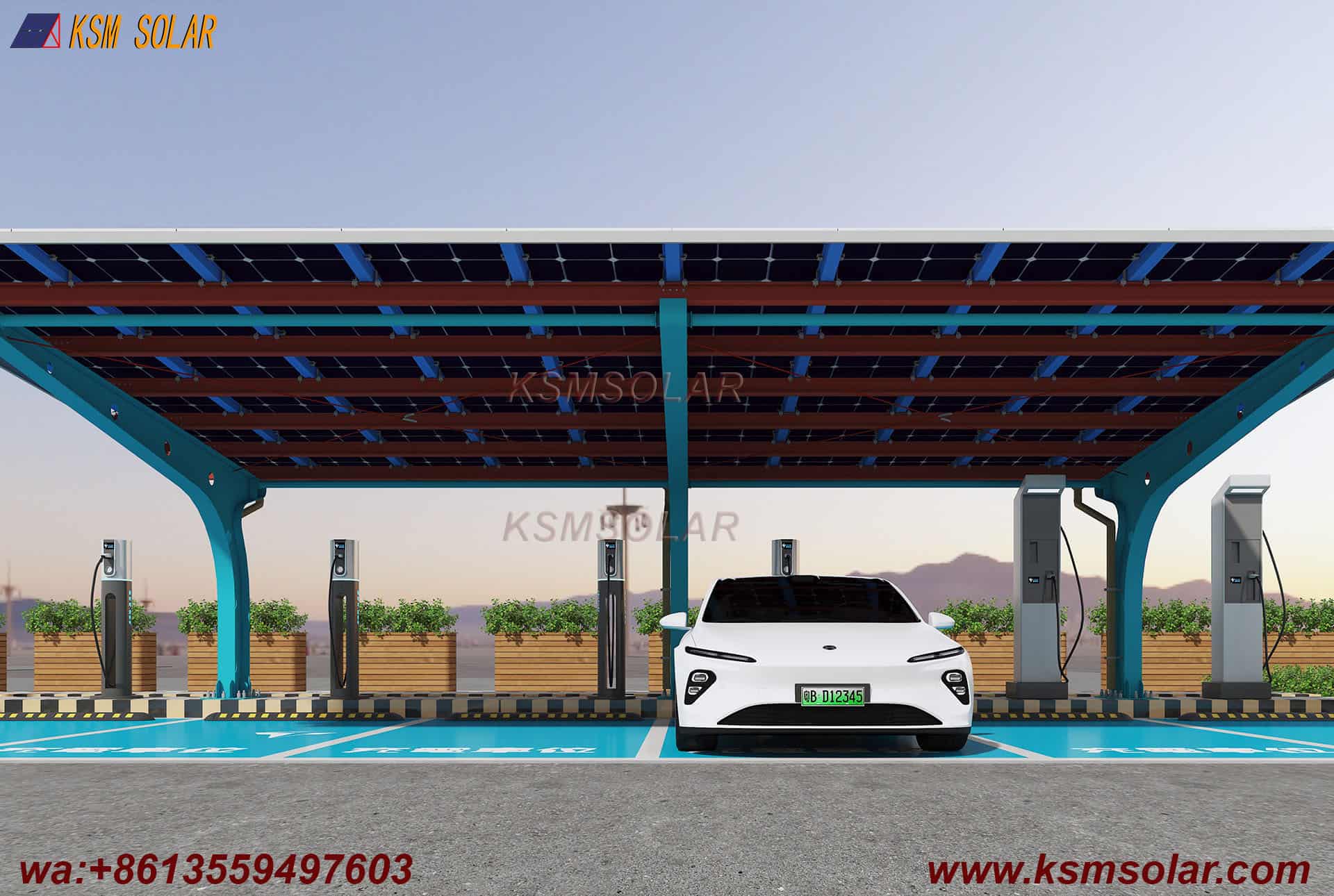 Single-Column PV Carport with U-Shaped Water Gutter 