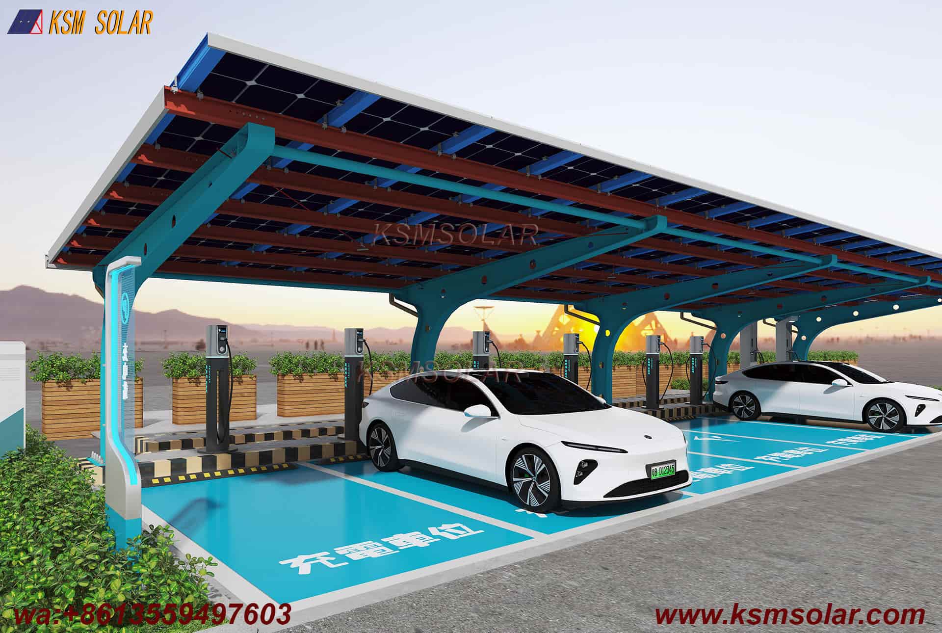 Single-Column PV Carport with U-Shaped Water Gutter 