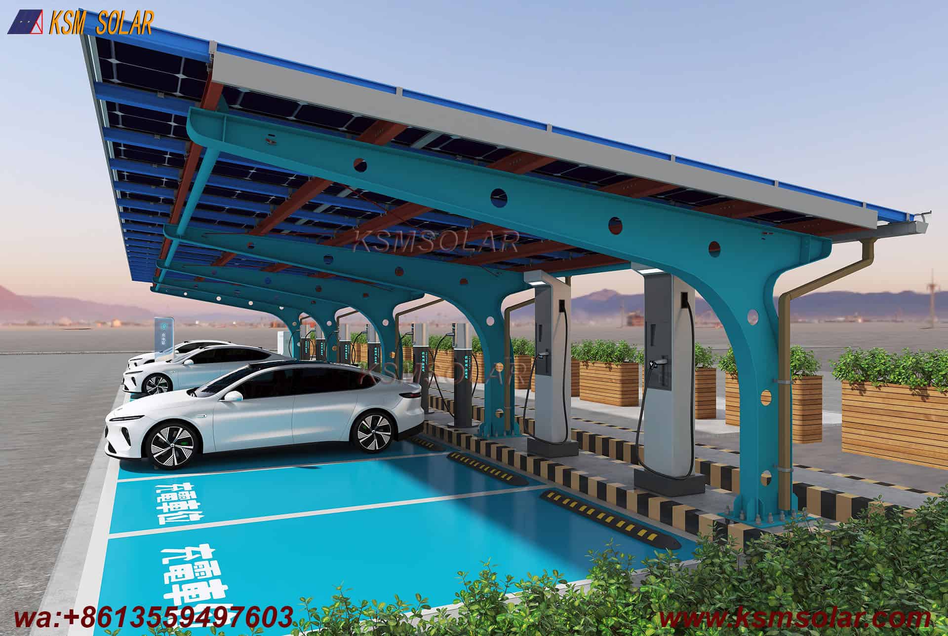 Single-Column PV Carport with U-Shaped Water Gutter 
