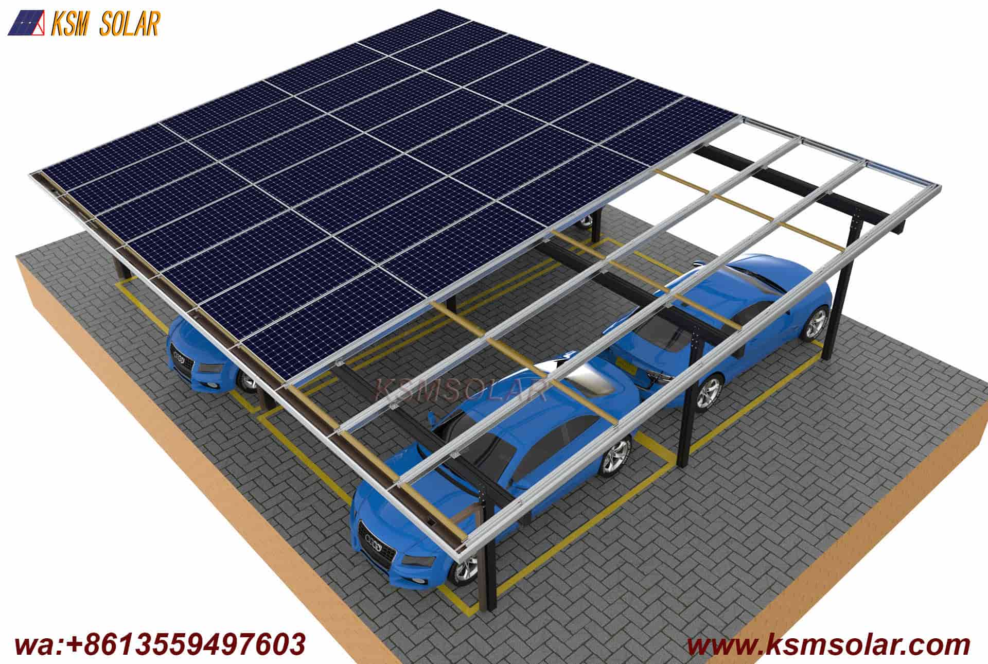 Aluminum Single-Slope Double-Row Photovoltaic Carport