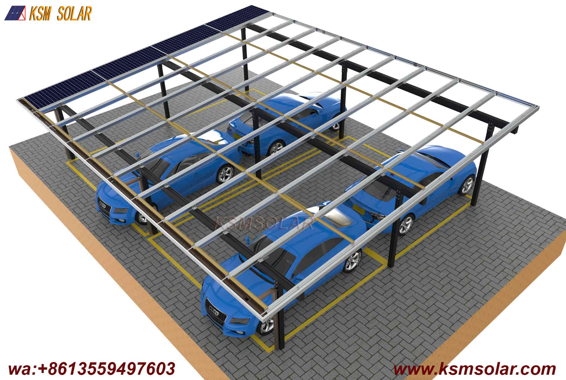 Aluminum Single-Slope Double-Row Photovoltaic Carport