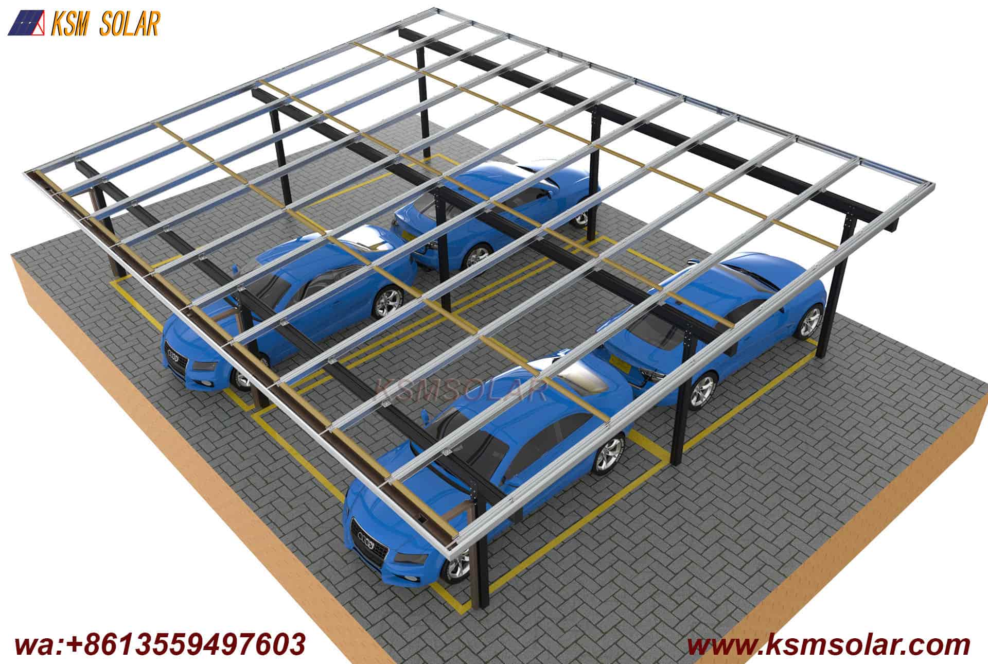 Aluminum Single-Slope Double-Row Photovoltaic Carport