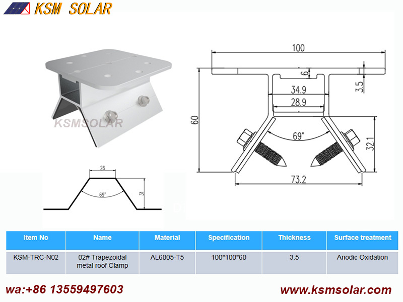 Trapezoidal metal roof Clamps