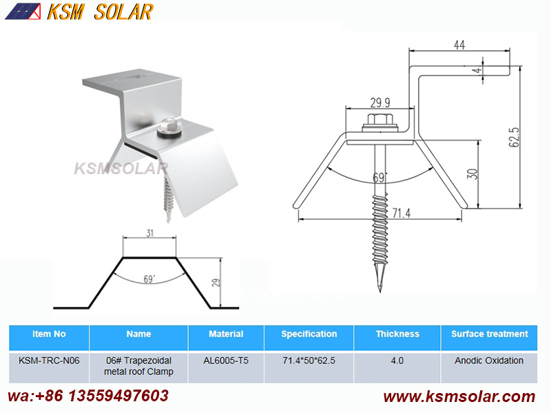 Trapezoidal metal roof Clamps