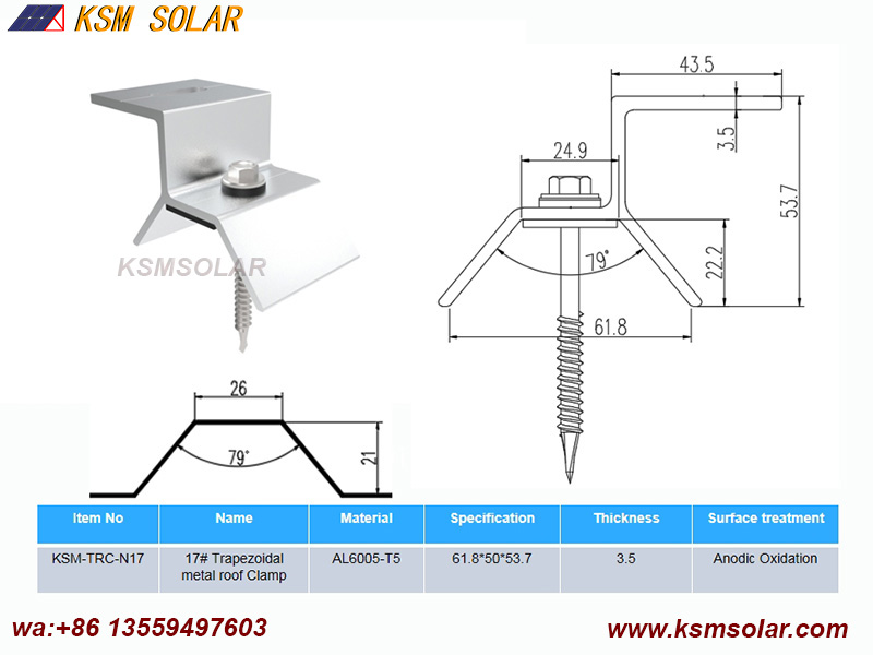 Trapezoidal metal roof Clamps