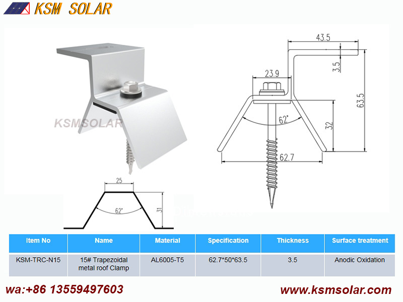 Trapezoidal metal roof Clamps