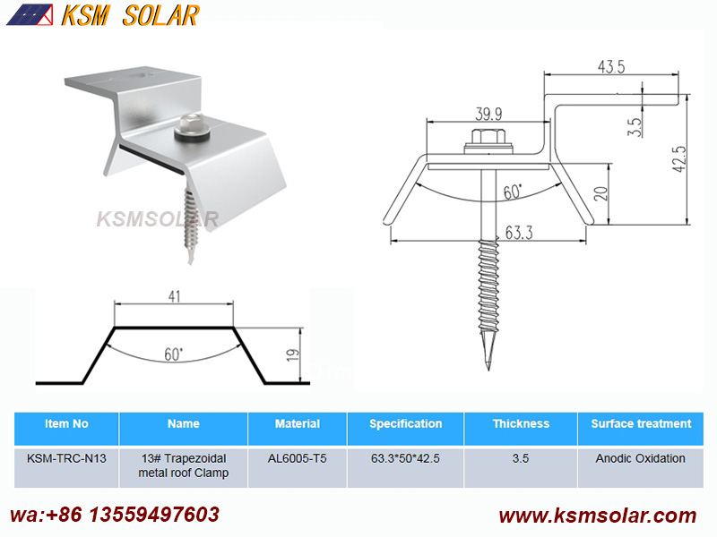 Trapezoidal metal roof Clamps