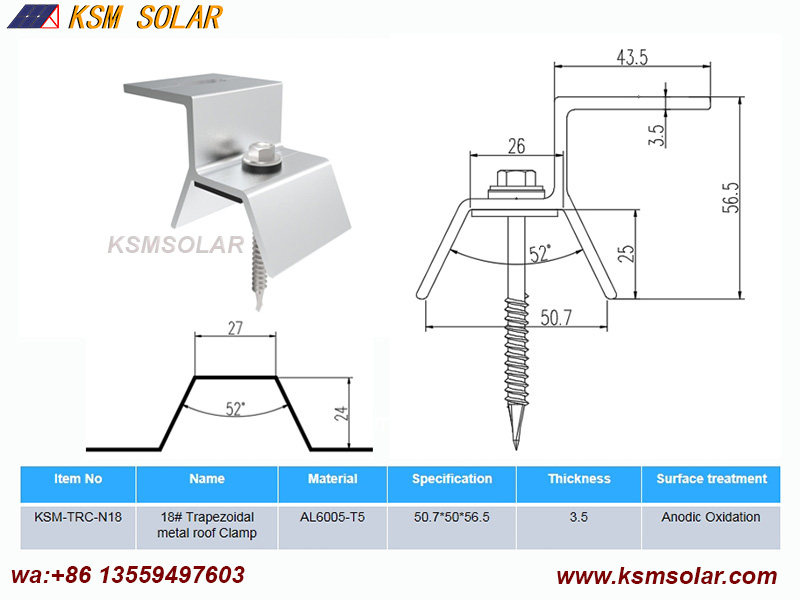Trapezoidal metal roof Clamps