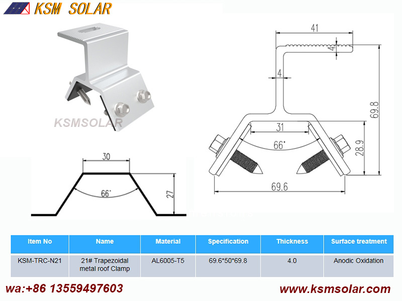 Trapezoidal metal roof Clamps