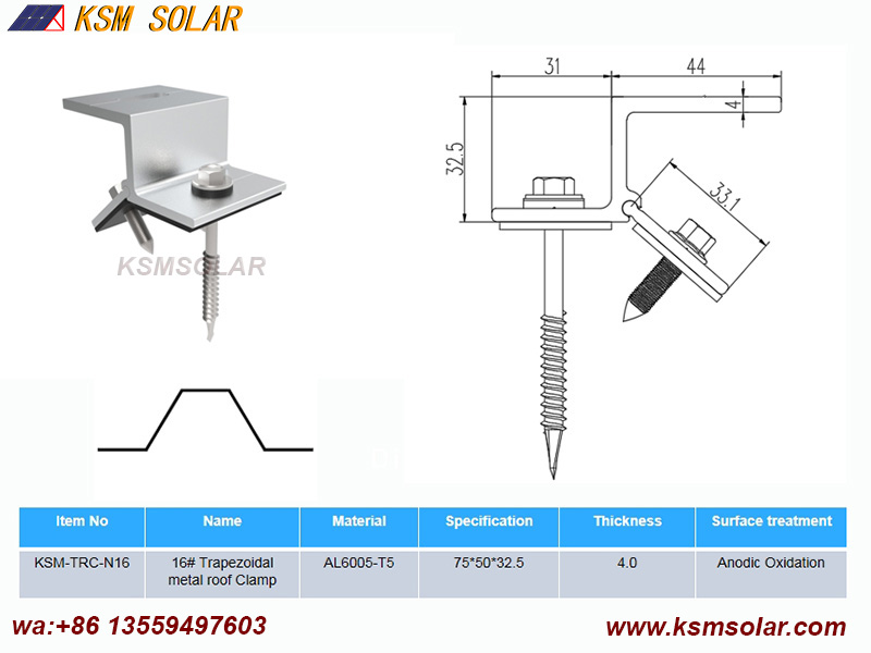 Trapezoidal metal roof Clamps